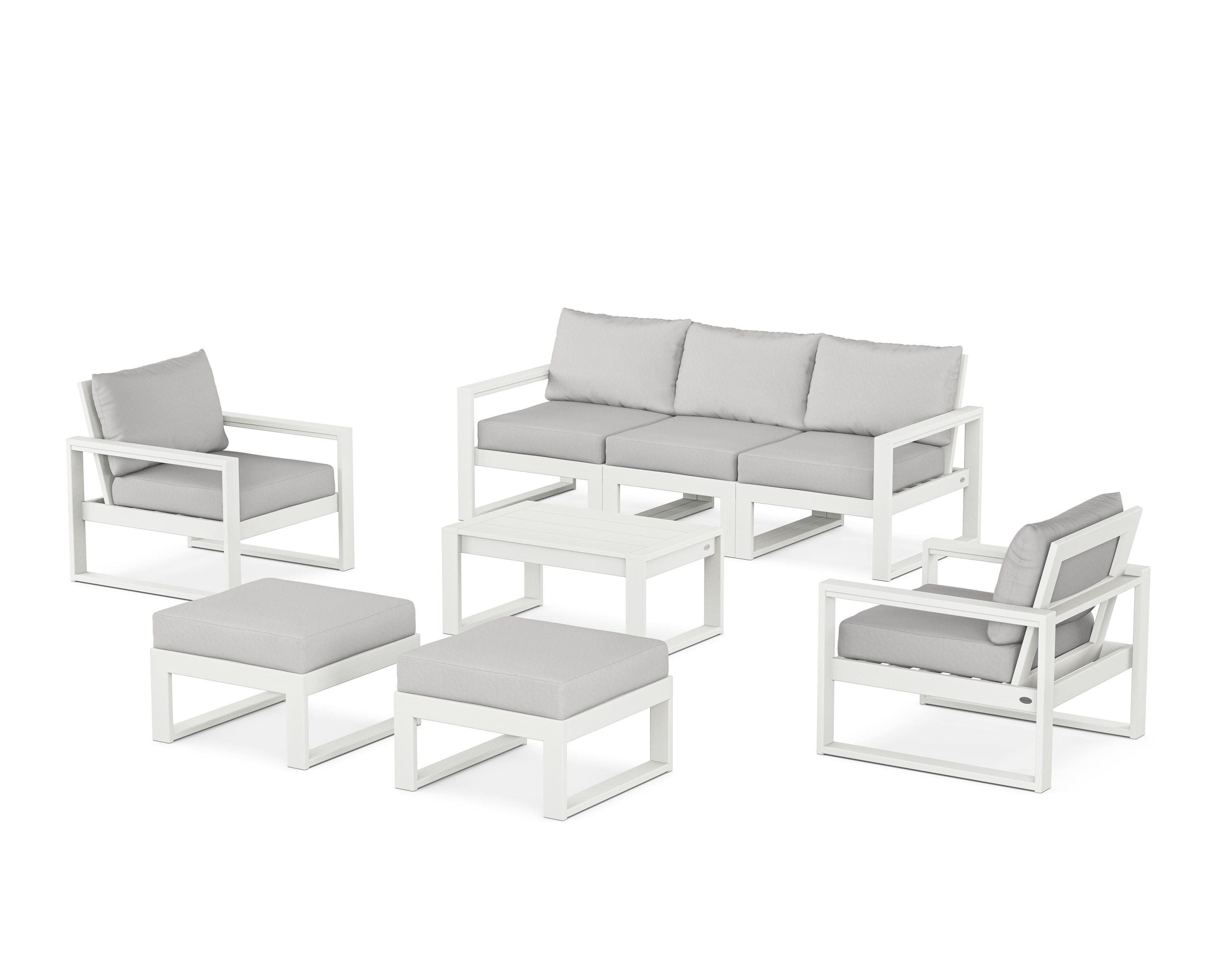 EDGE Sectional 8-Piece Lounge Sofa Set in Vintage White / Diamond in the Rough