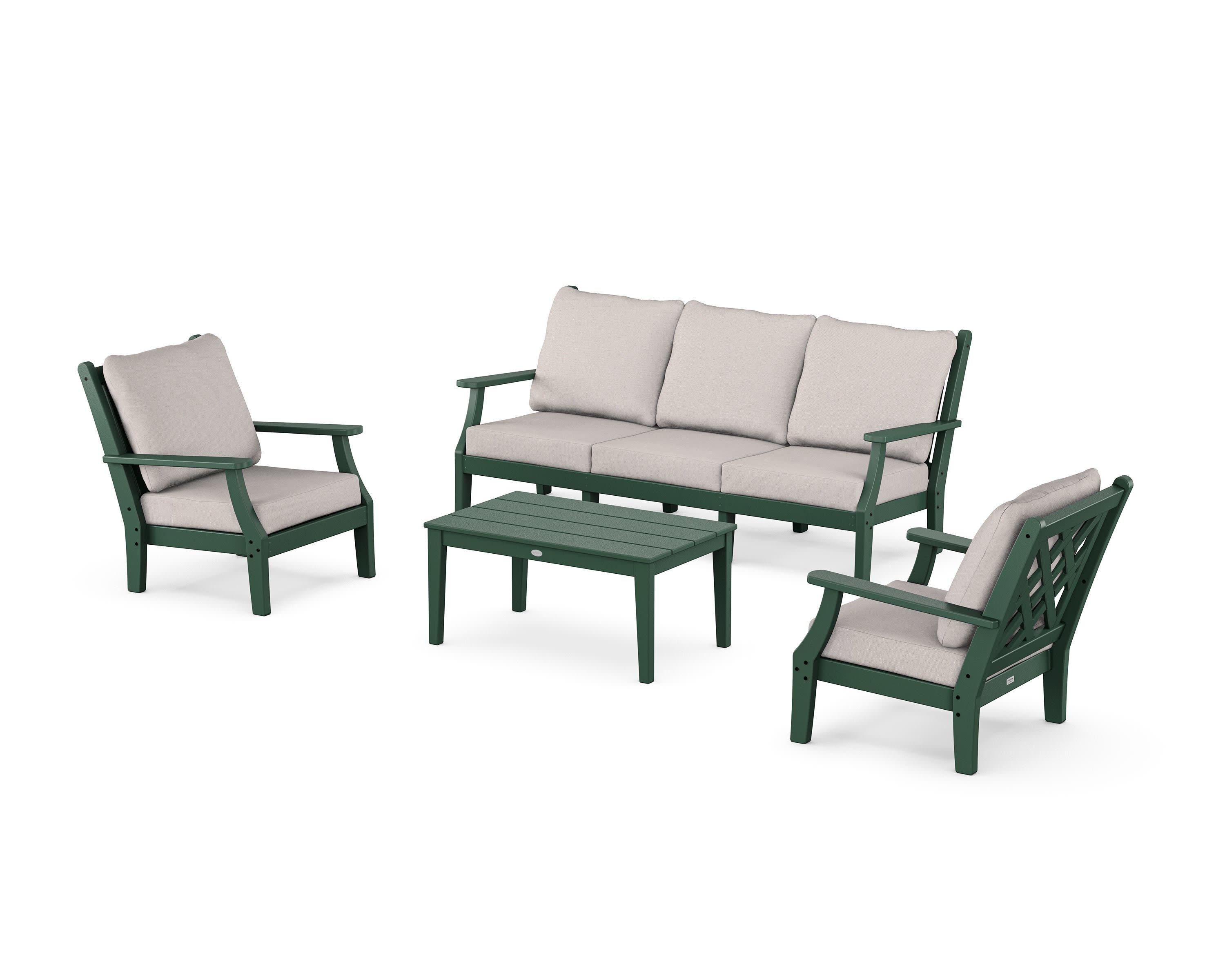 Wovendale 4-Piece Deep Seating Set with Sofa in Green / Dune Burlap