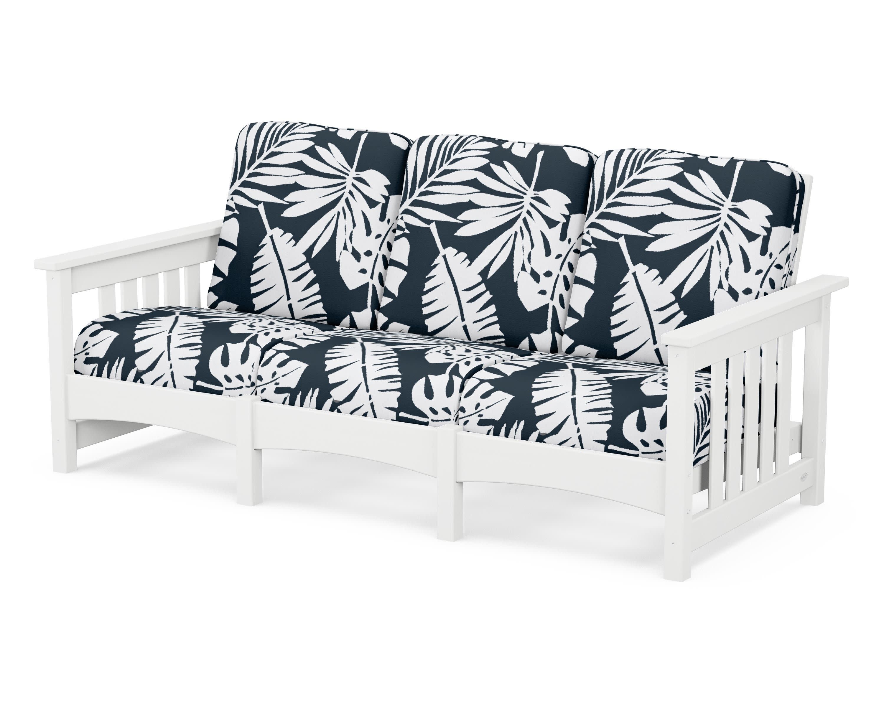 Club Mission Sofa in White / Leaf Marine Indigo