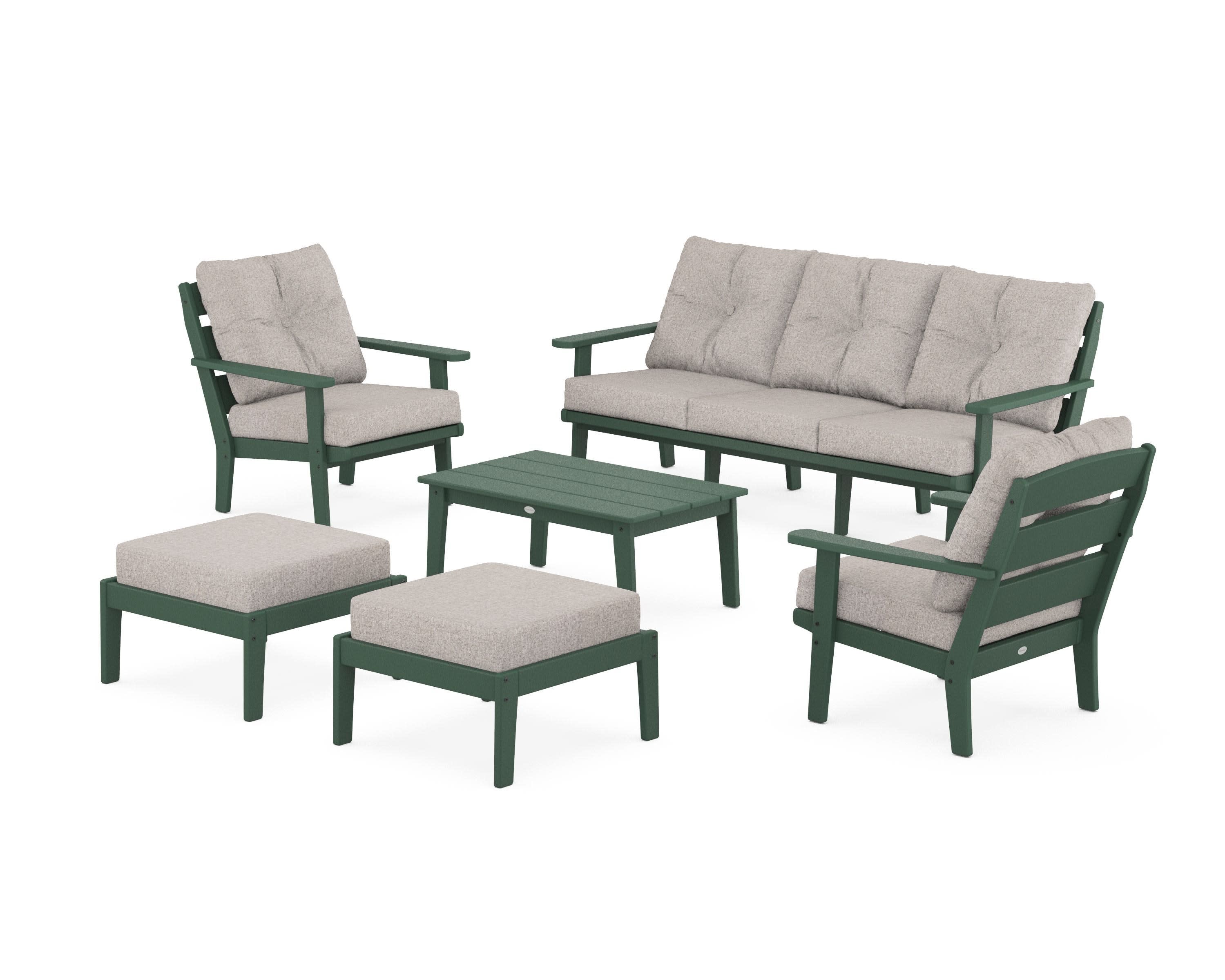 Lakeside 6-Piece Lounge Sofa Set in Green / Weathered Tweed