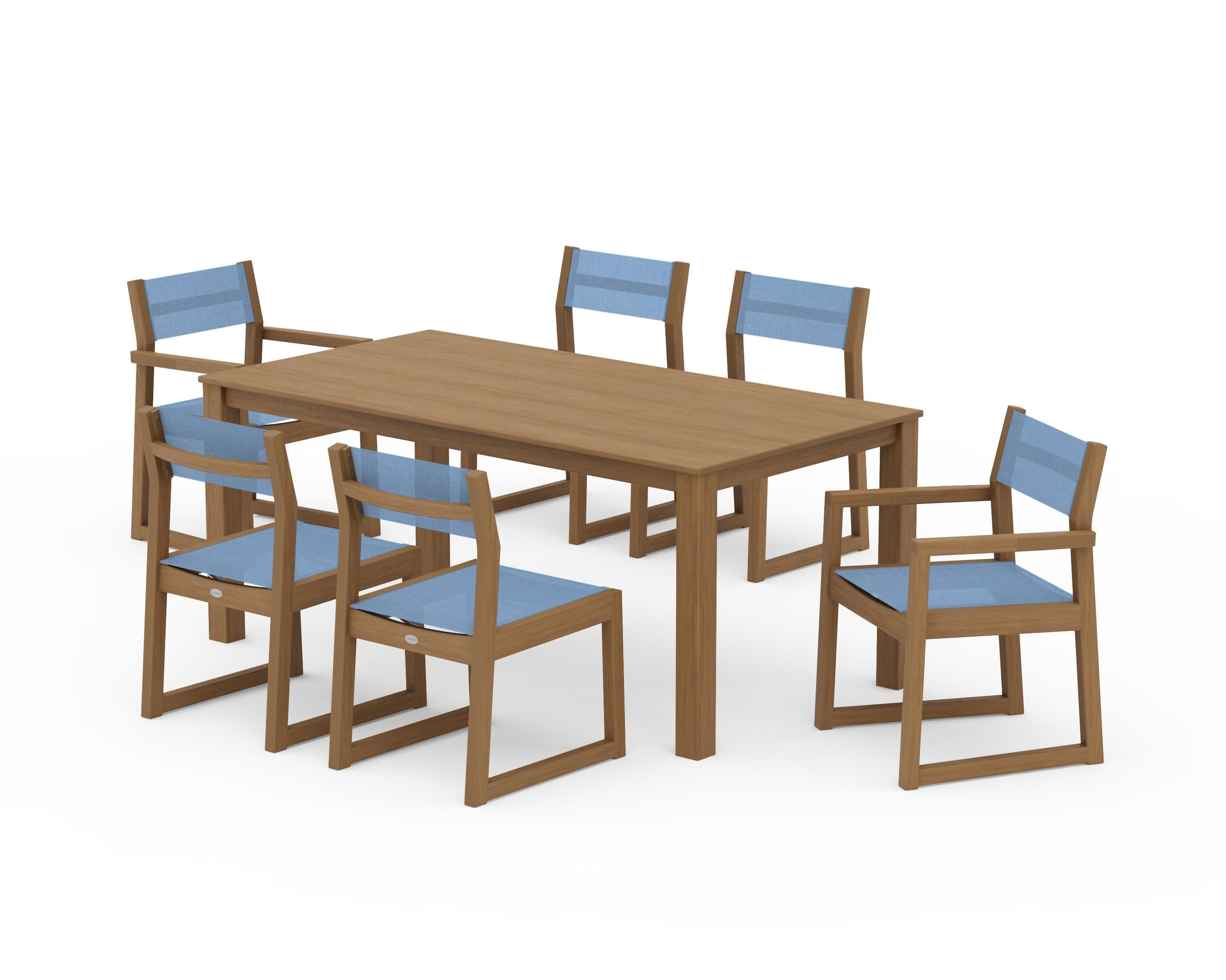 EDGE Sling 7-Piece Parsons Dining Set in Natural / Poolside Sling