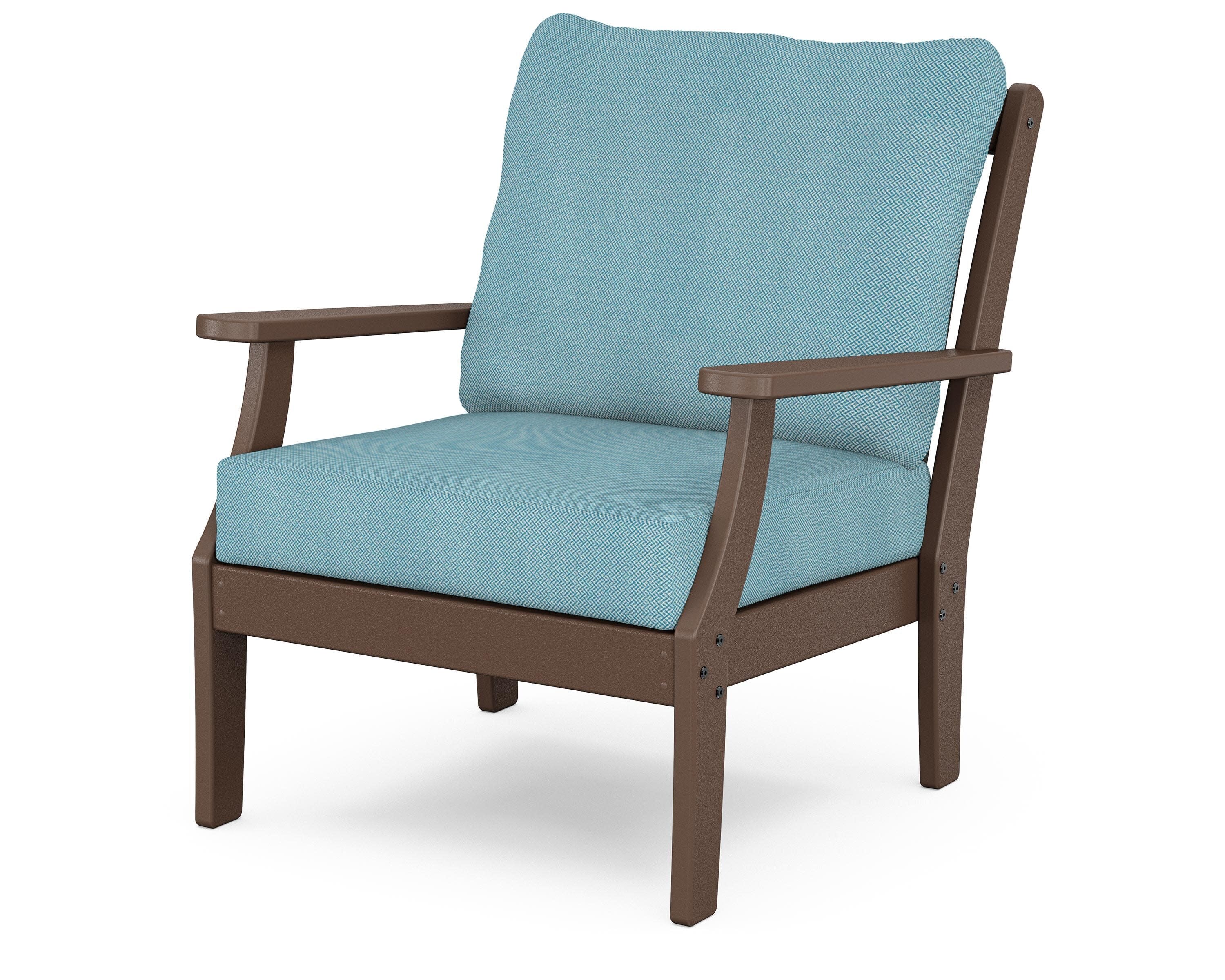 Braxton Deep Seating Chair in Mahogany / Lattice Sky Blue