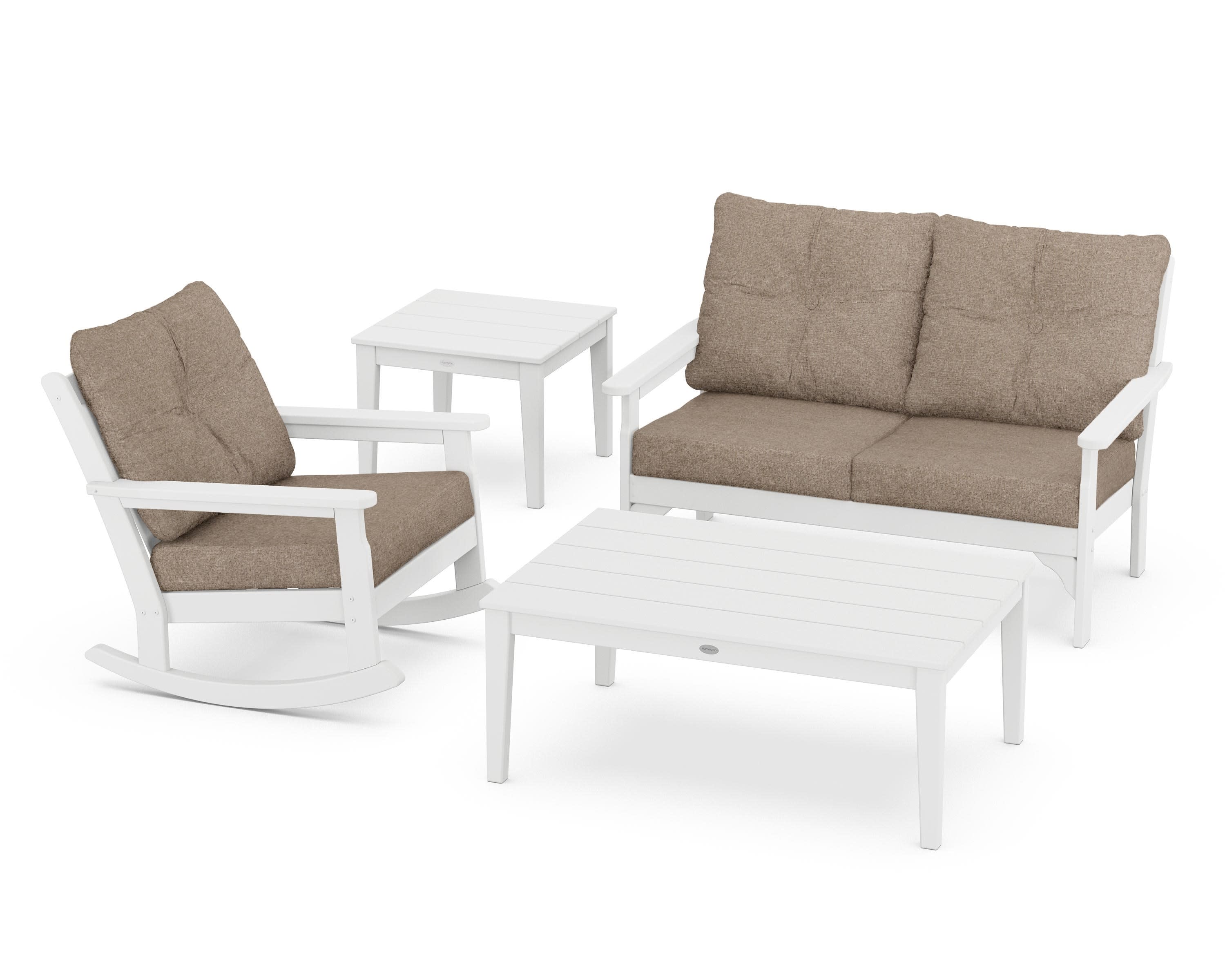 Vineyard 4-Piece Deep Seating Rocker Set in White / Spiced Burlap