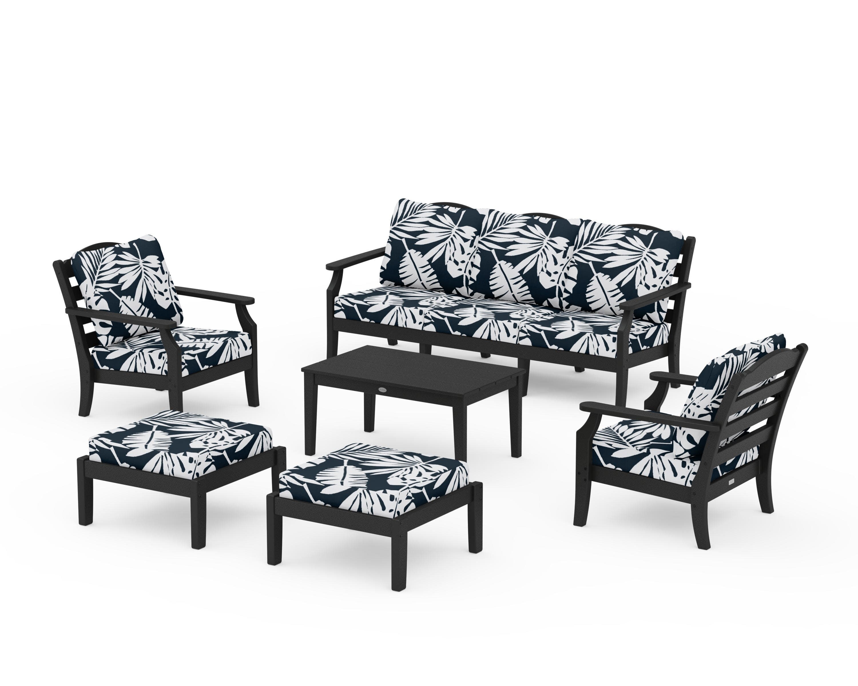 Savannah 6-Piece Lounge Sofa Set in Black / Leaf Marine Indigo