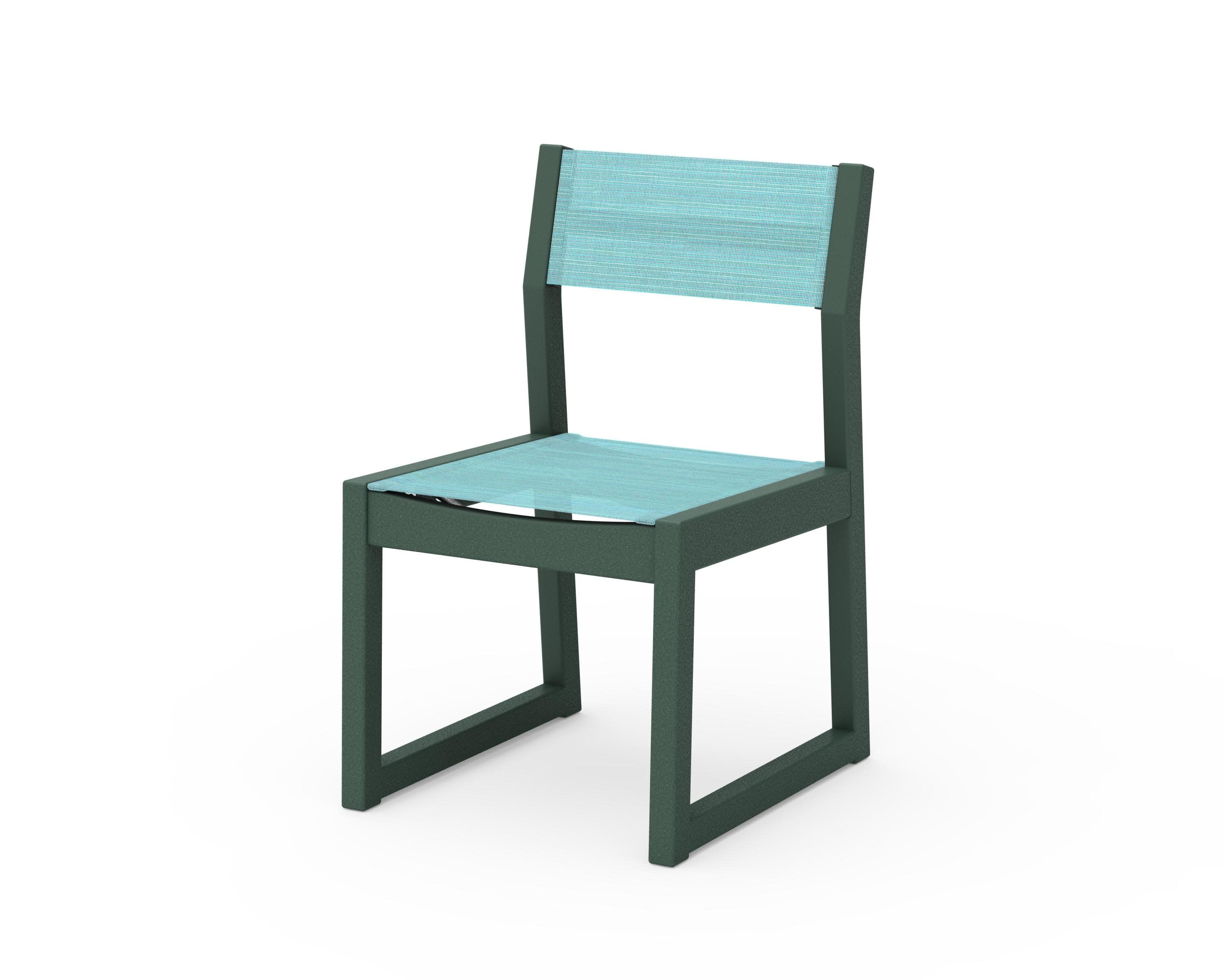 EDGE Sling Dining Side Chair in Green / Dupioni Aquamarine Sling