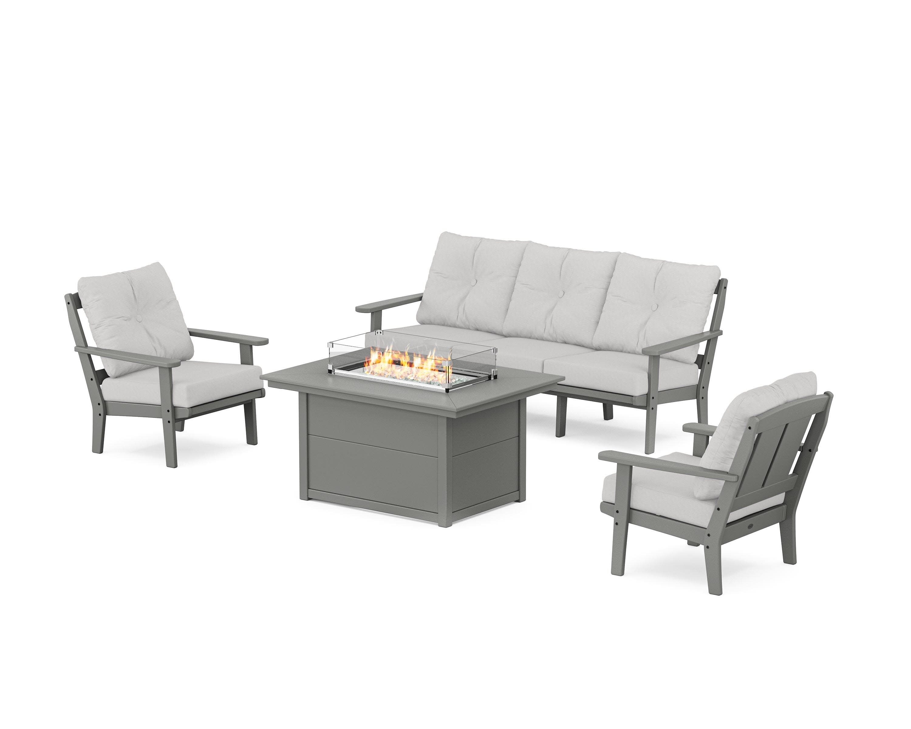 Mission Deep Seating Fire Pit Table Set in Slate Grey / Diamond in the Rough
