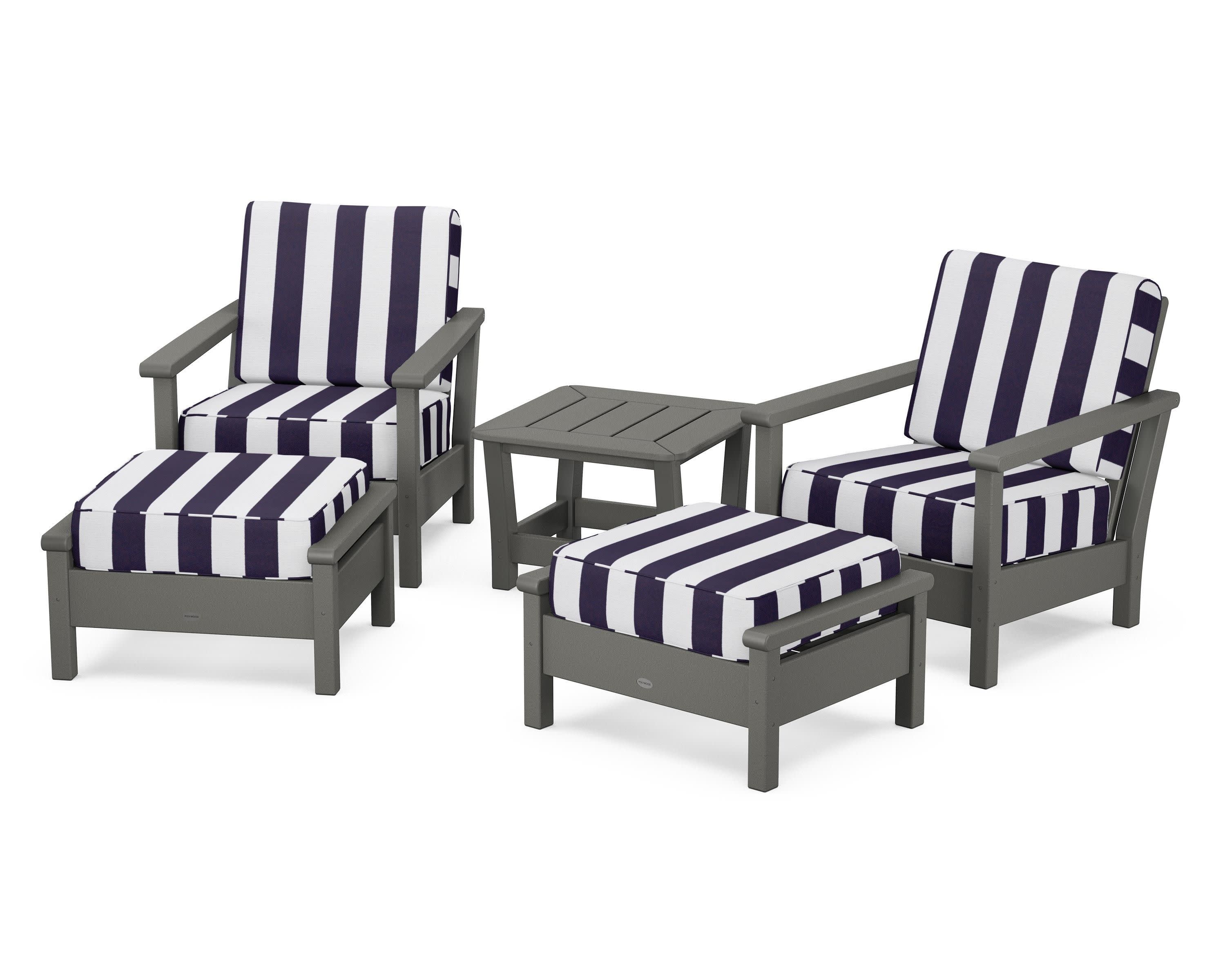Harbour 5-Piece Deep Seating Chair Set in Slate Grey / Cabana Stripe Navy
