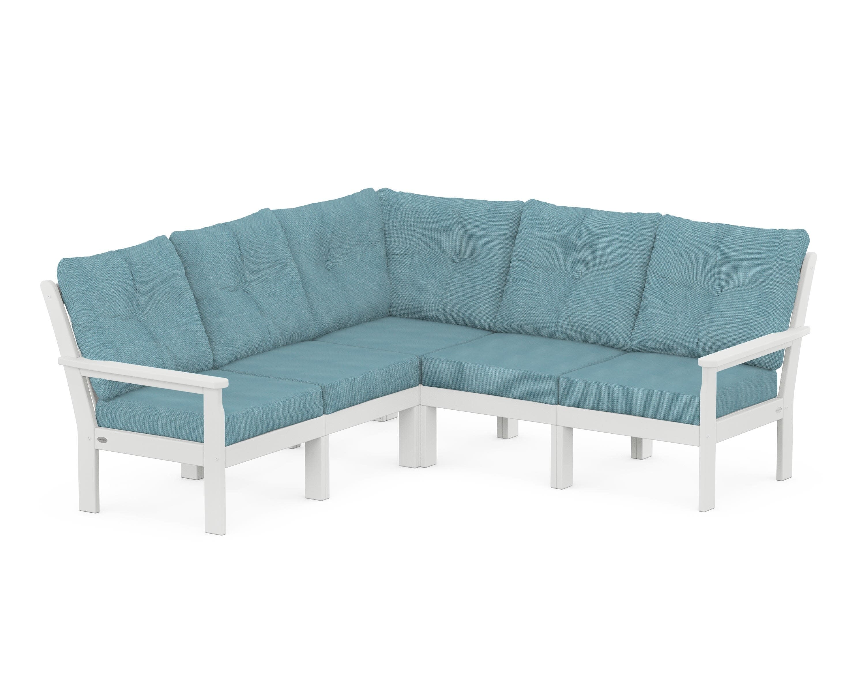 Vineyard 5-Piece Sectional in White / Lattice Sky Blue