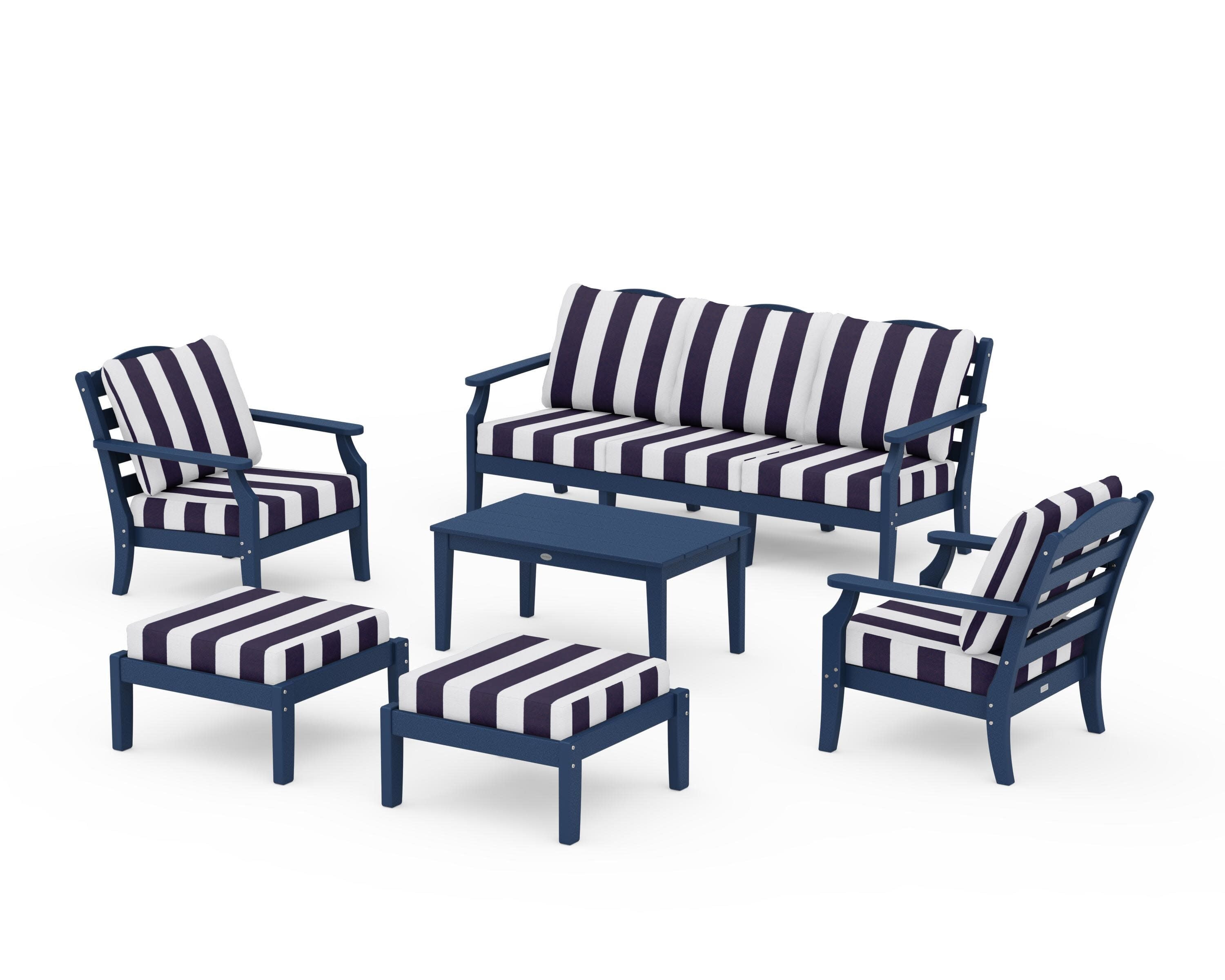 Savannah 6-Piece Lounge Sofa Set in Navy / Cabana Stripe Navy