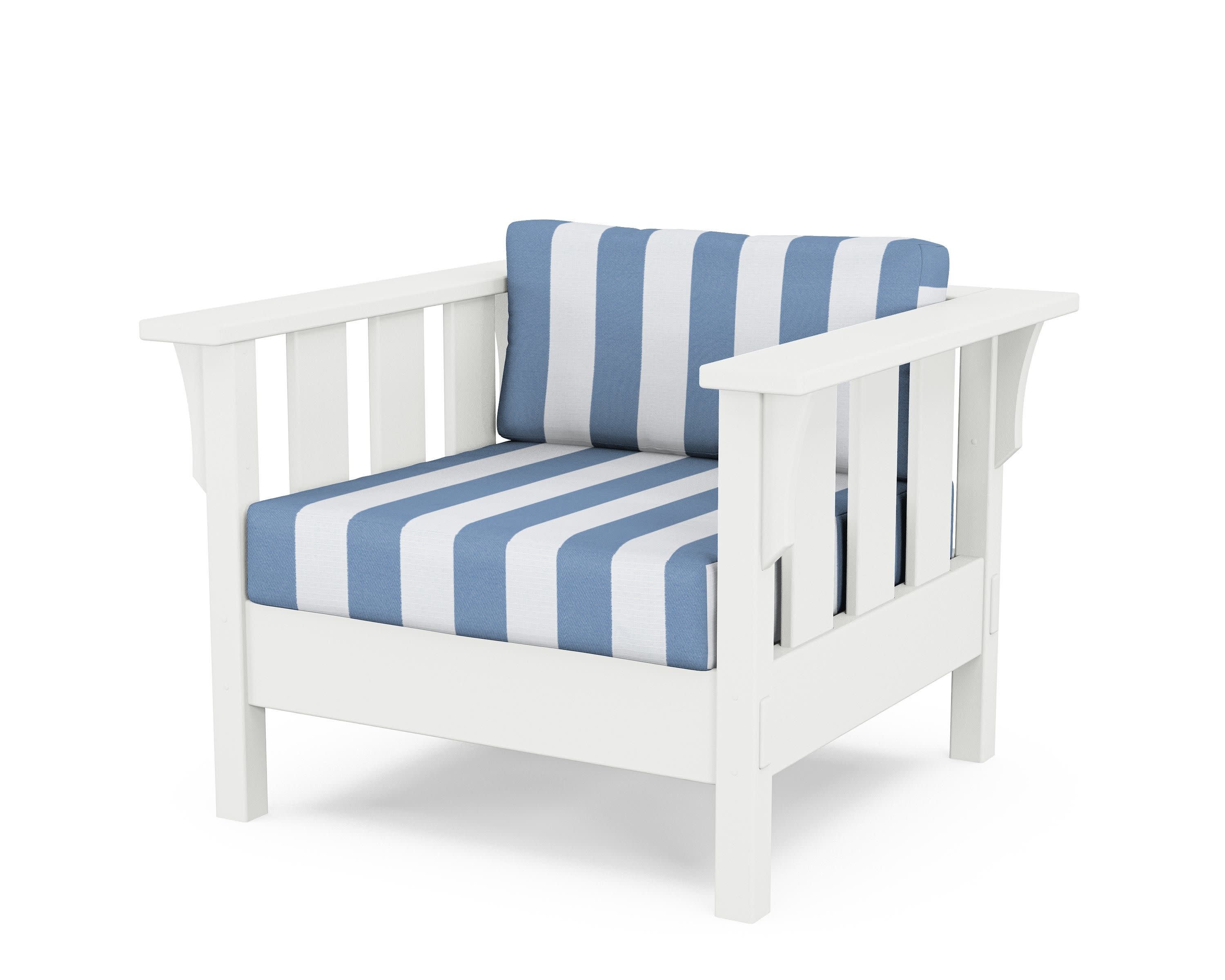 Acadia Deep Seating Chair in White / Cabana Stripe Sky Blue