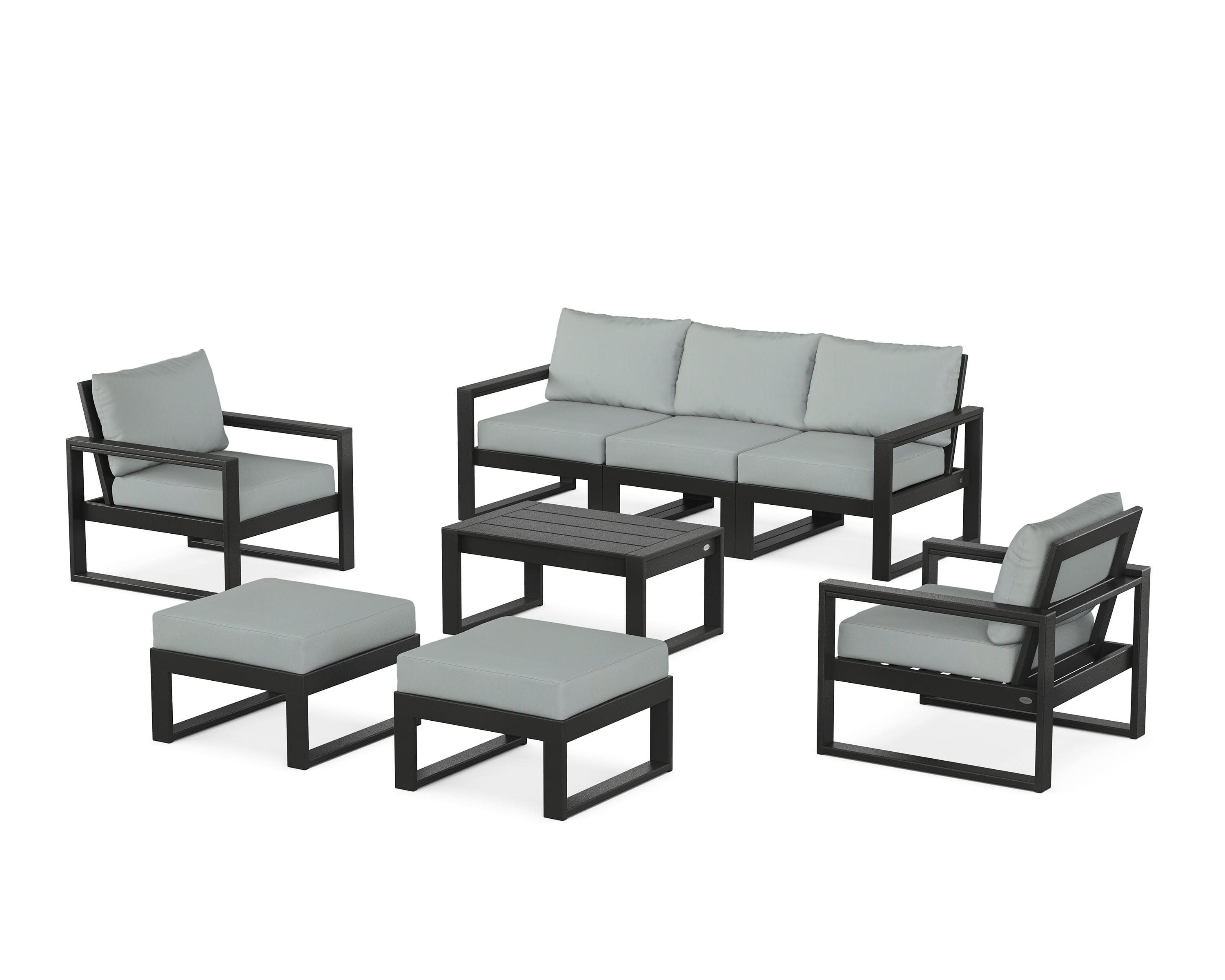 EDGE Sectional 8-Piece Lounge Sofa Set in Black / Spa