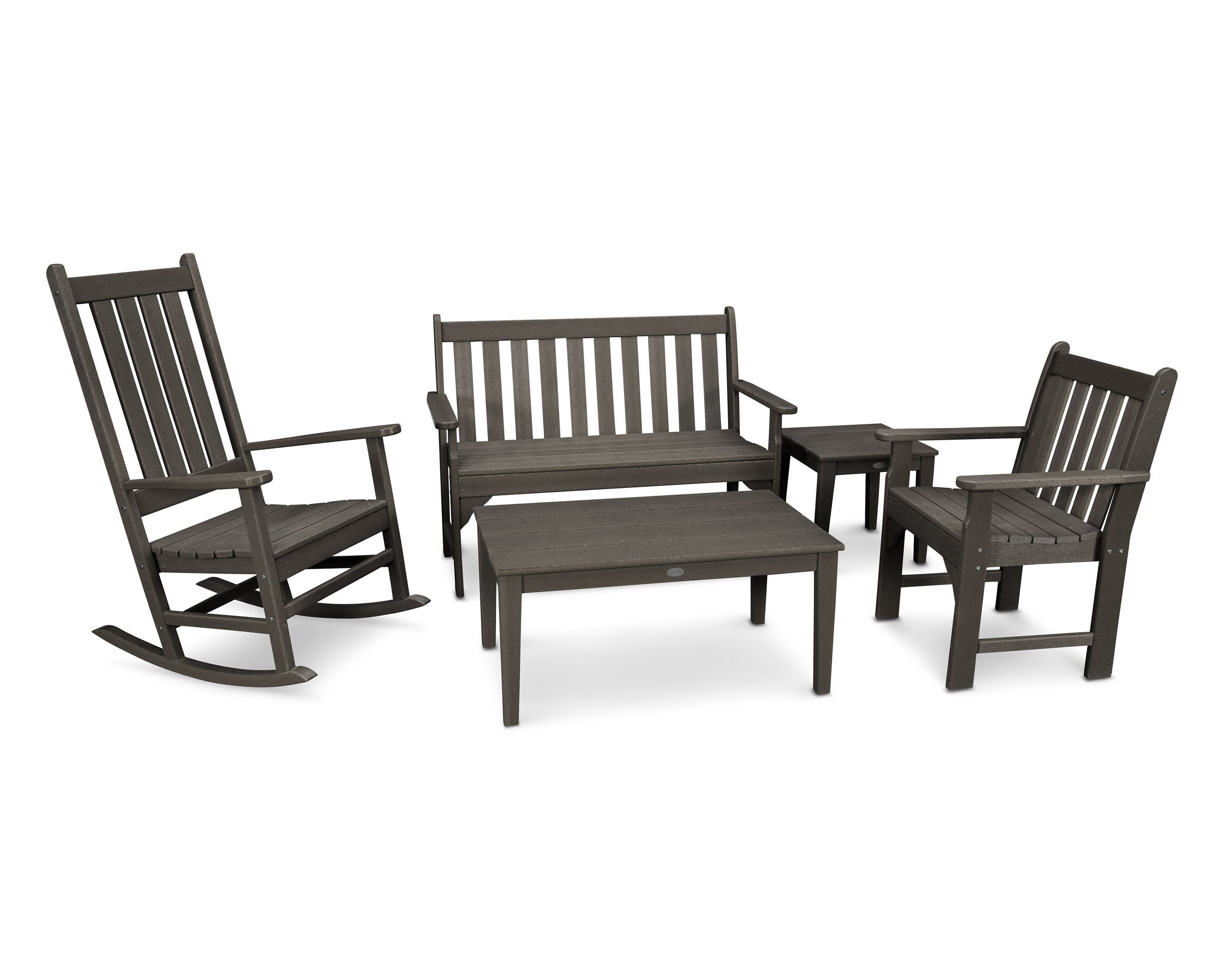 Vineyard 5-Piece Bench & Rocking Chair Set in Vintage Coffee