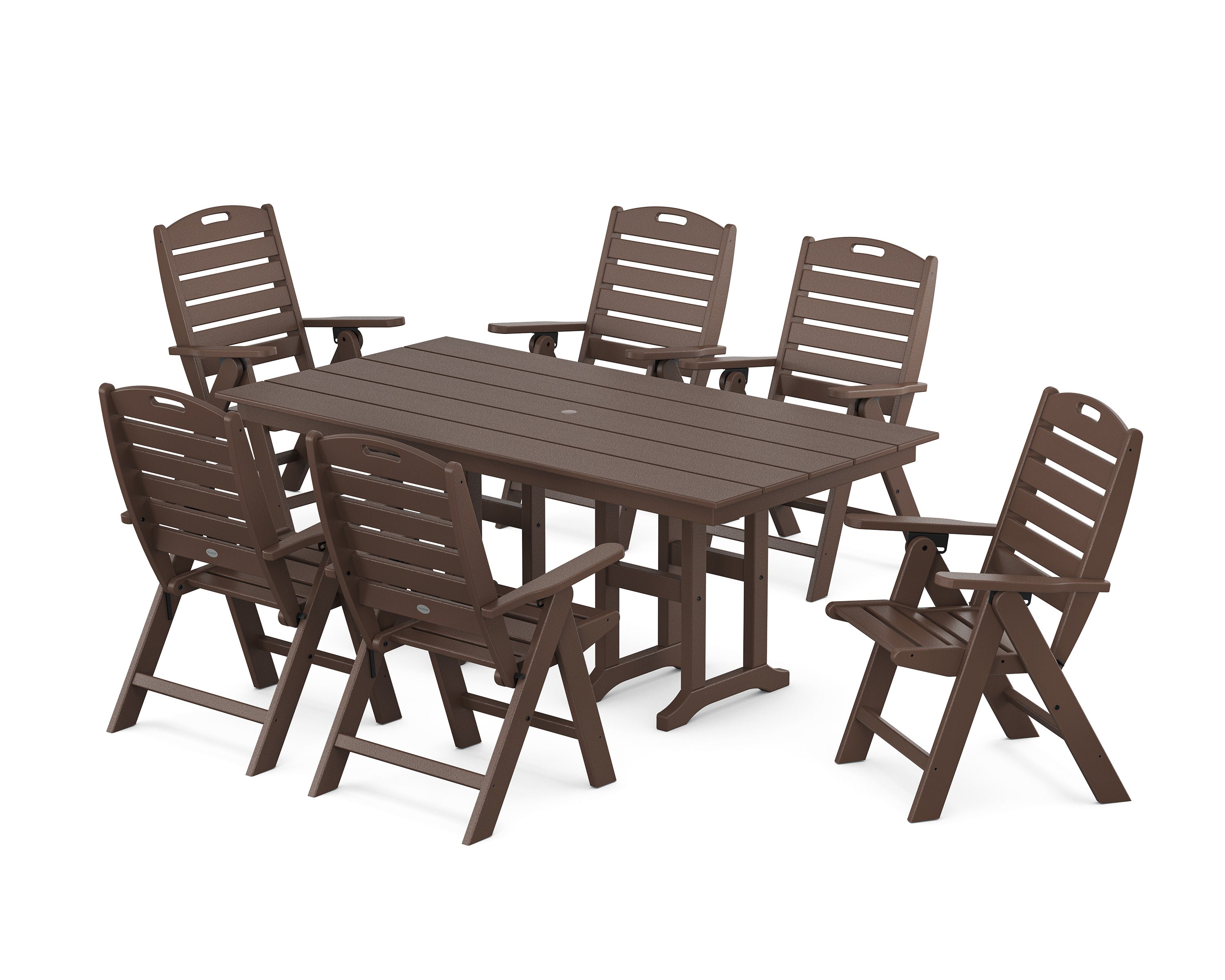 Nautical Highback 7-Piece Farmhouse Dining Set in Mahogany