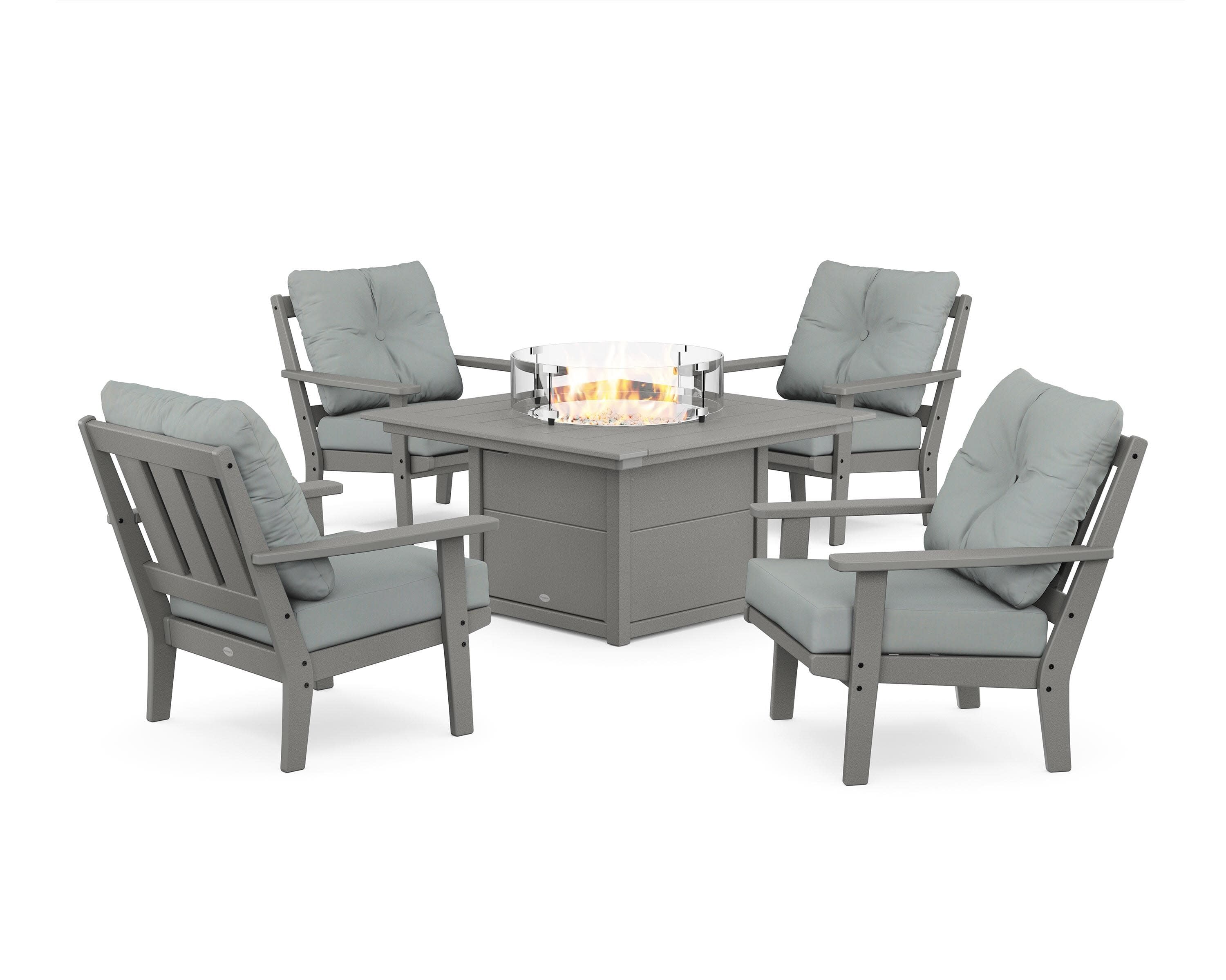Oxford 5-Piece Deep Seating Set with Fire Pit Table in Slate Grey / Spa