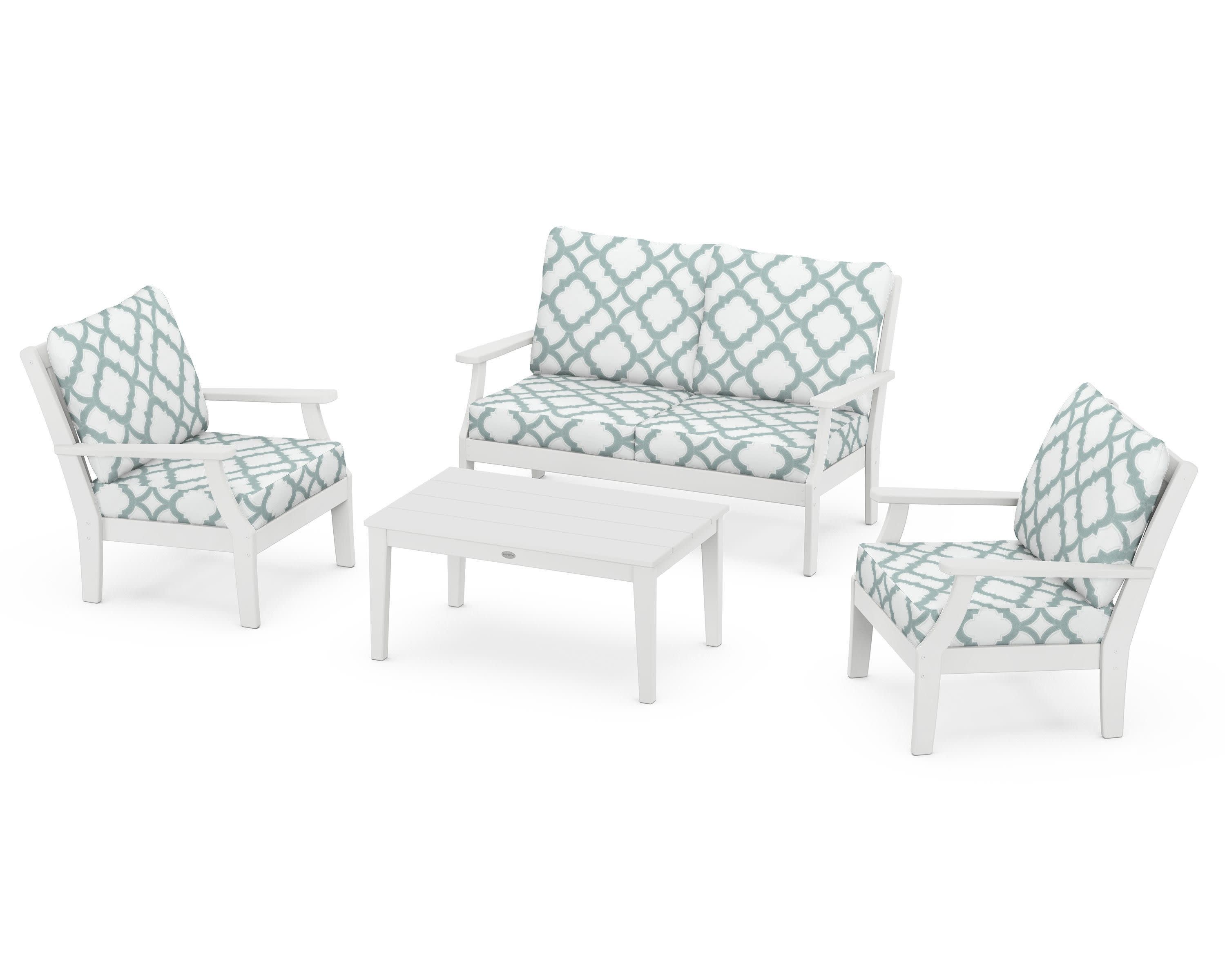 Braxton 4-Piece Deep Seating Chair Set in White / Trellis Glacier Spa