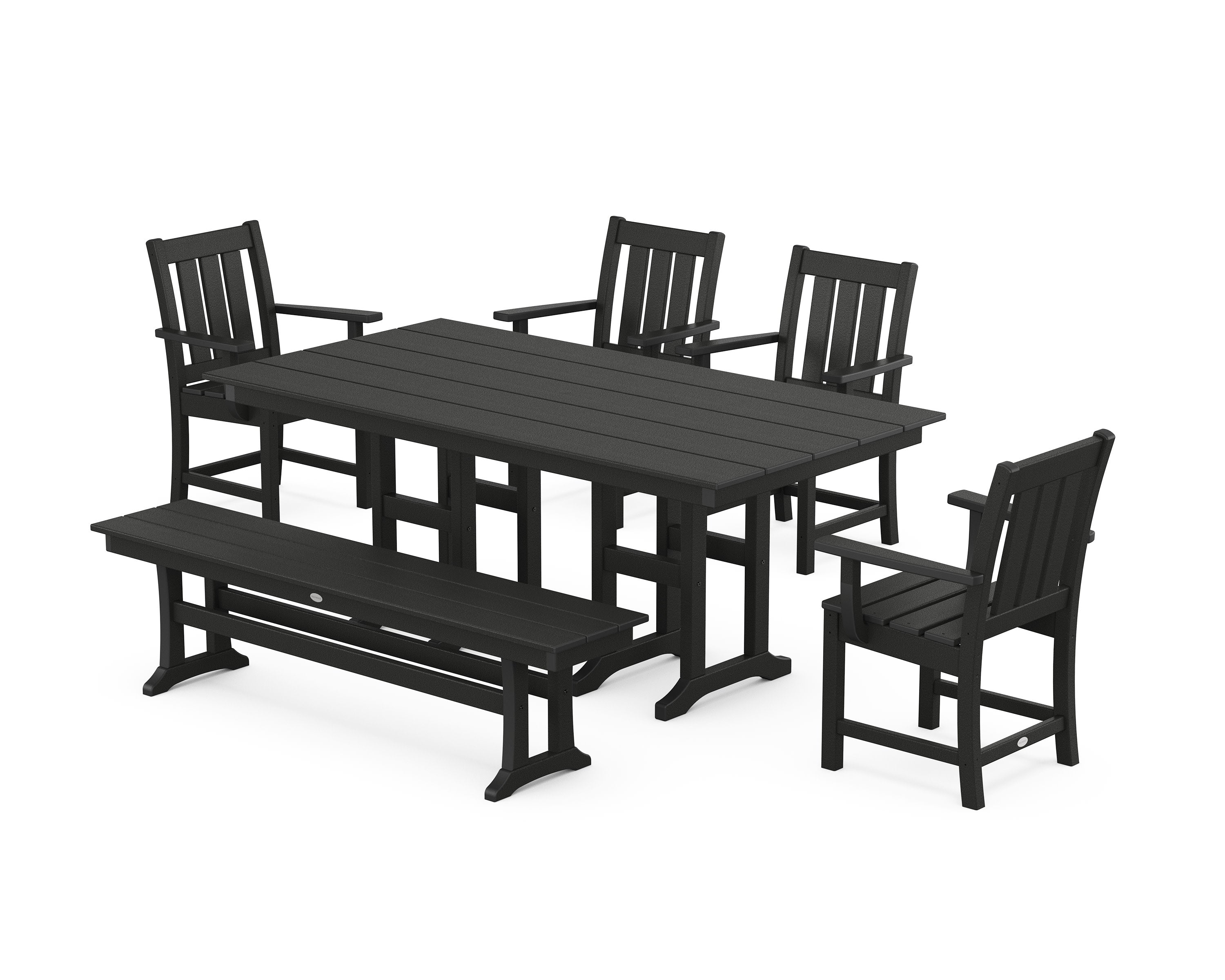 Oxford 6-Piece Farmhouse Dining Set with Bench in Black
