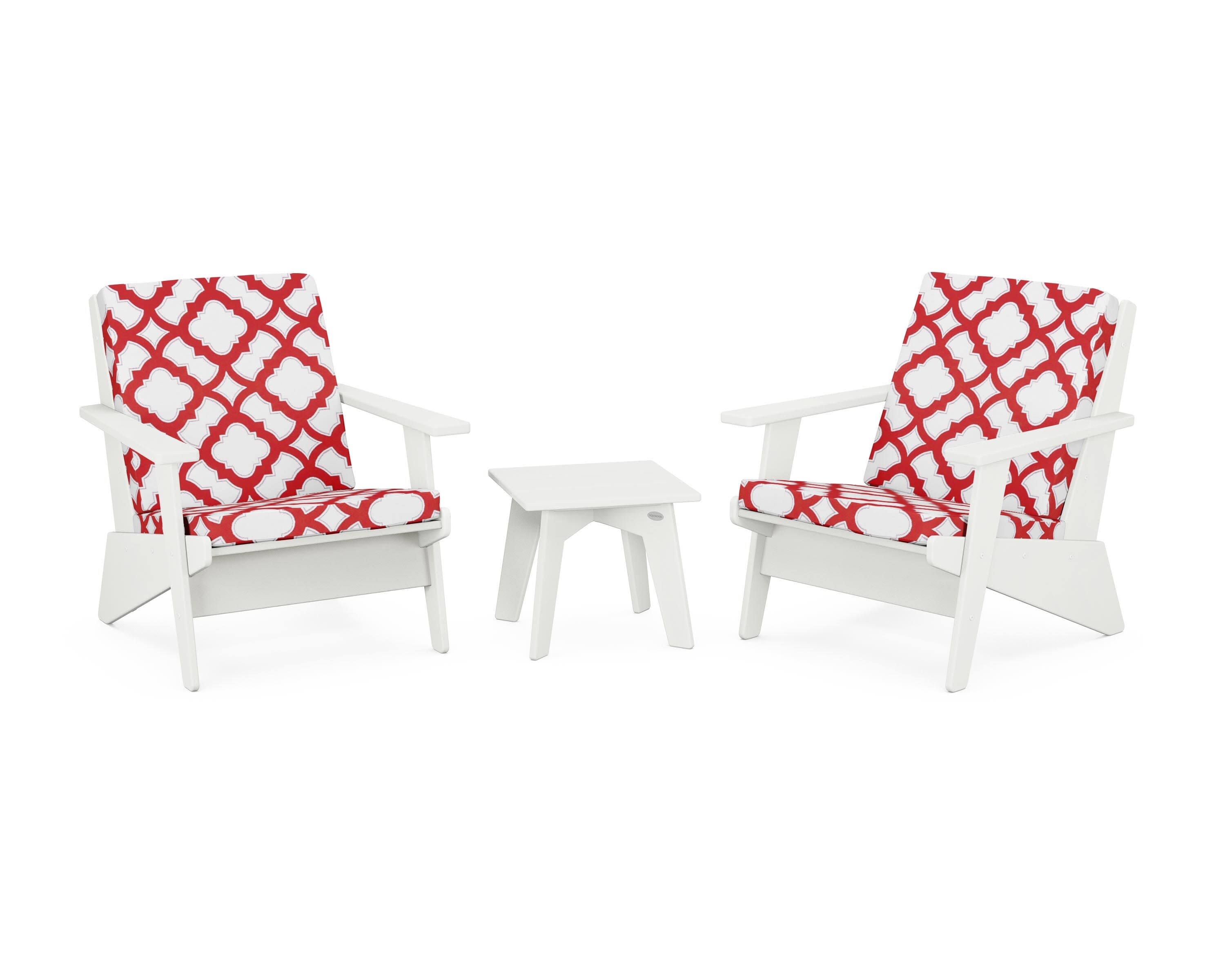 Riviera Modern Lounge 3-Piece Set in Vintage White / Trellis Crimson