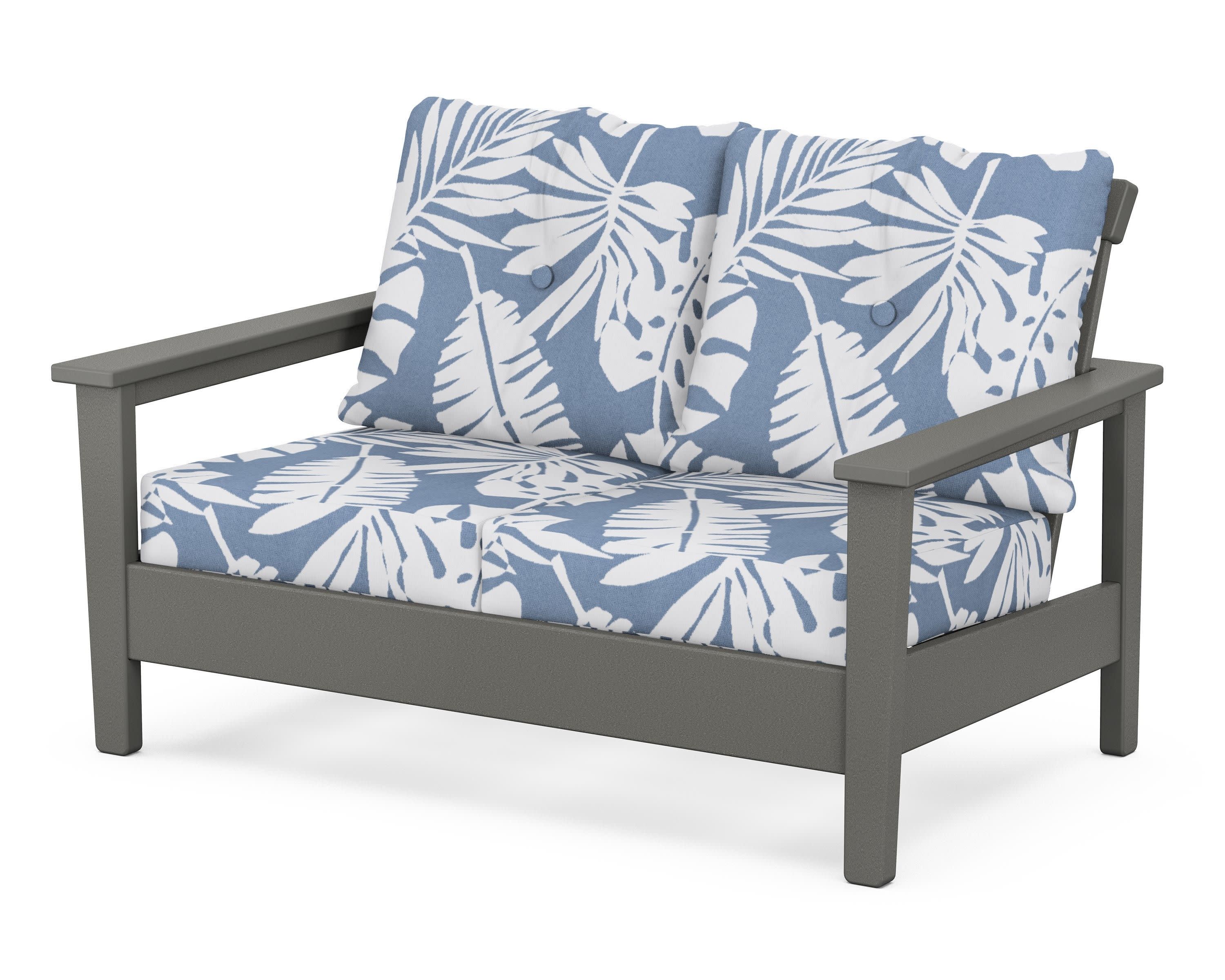 Prescott Deep Seating Loveseat in Slate Grey / Leaf Sky Blue