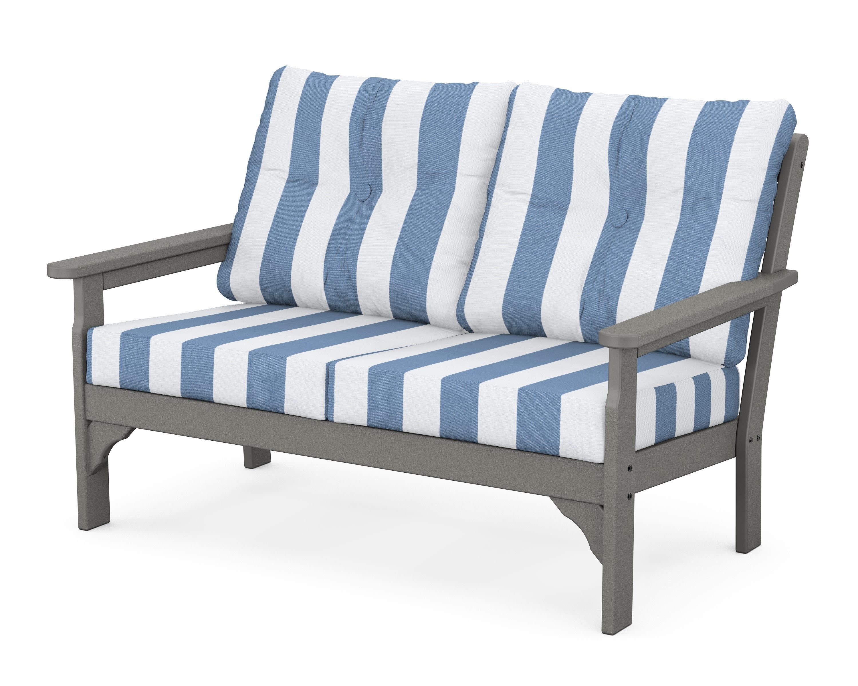 Vineyard Deep Seating Loveseat in Slate Grey / Cabana Stripe Sky Blue