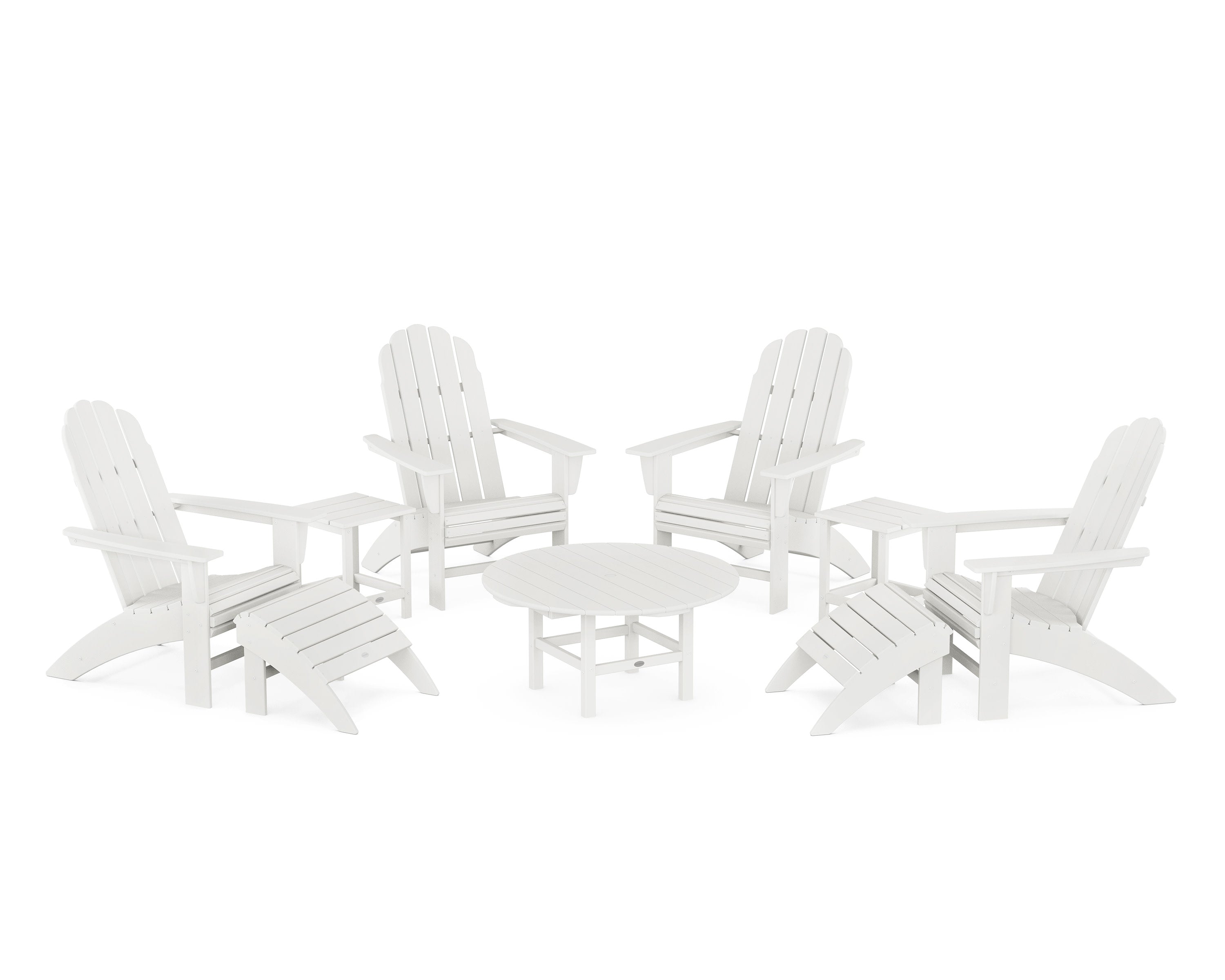 Vineyard Curveback Adirondack Chair 9-Piece Conversation Set in Vintage White