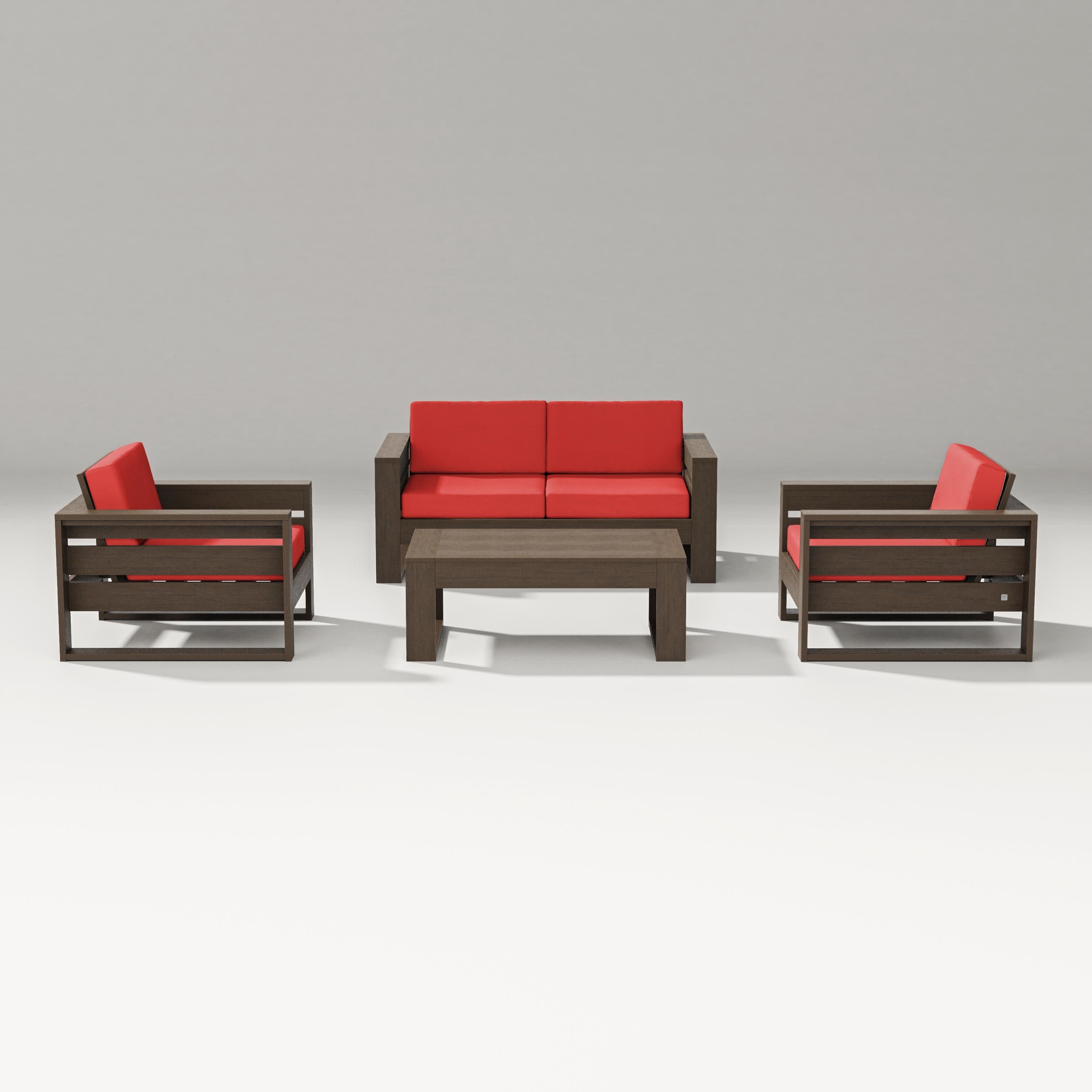 Latitude 4-Piece Lounge Loveseat Set in Kona / Crimson Linen