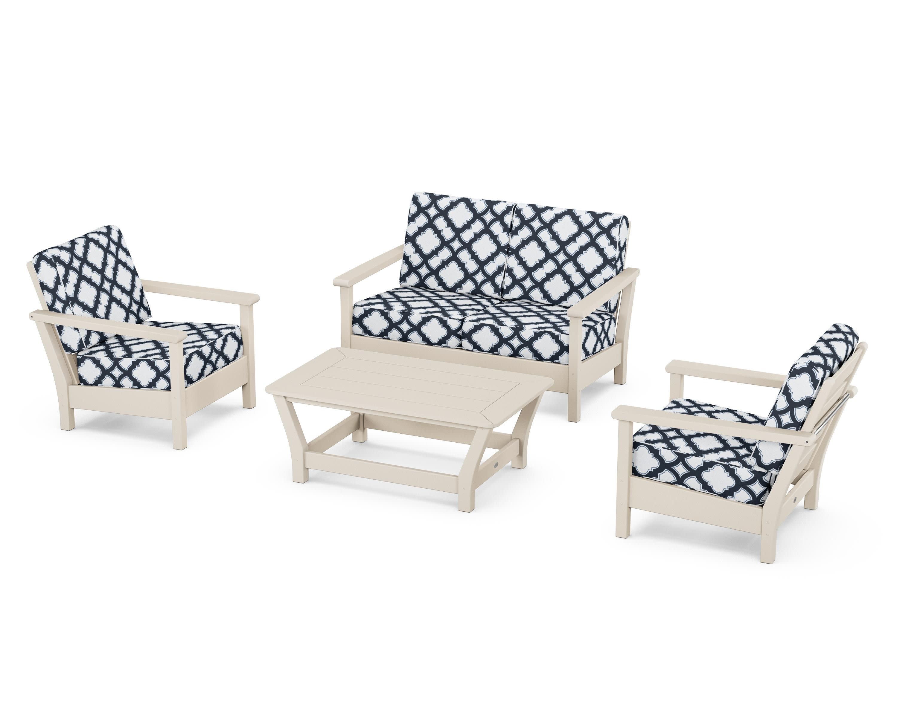 Harbour 4-Piece Deep Seating Set in Sand / Trellis Marine Indigo