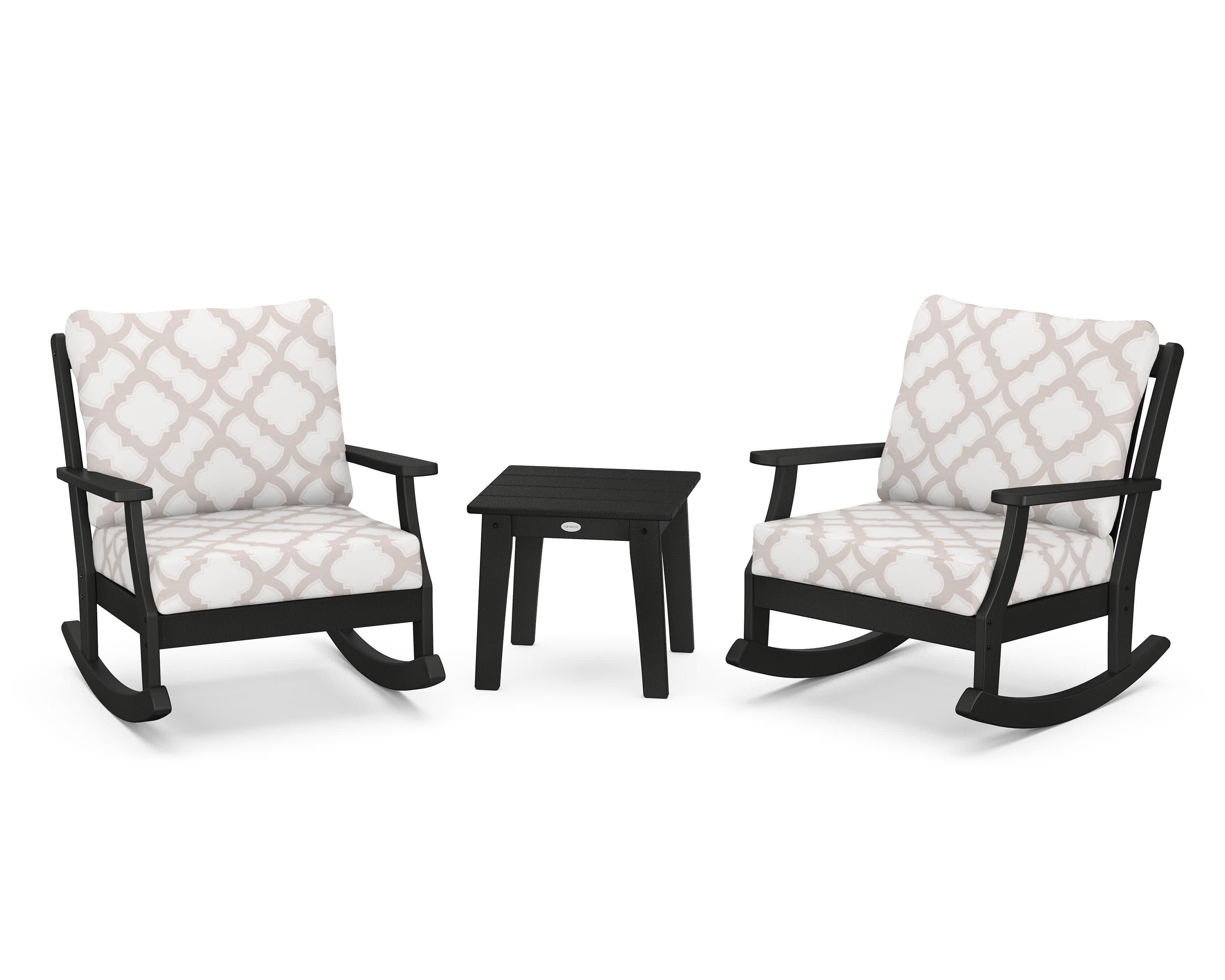 Braxton 3-Piece Deep Seating Rocker Set in Black / Trellis Dune Burlap