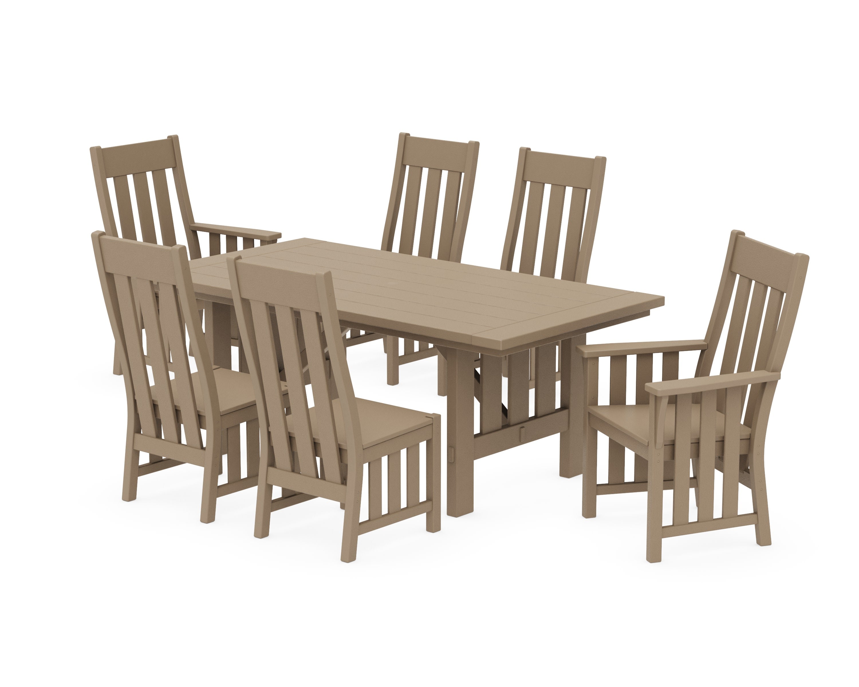 Acadia 7-Piece Farmhouse Dining Set with Trestle Legs in Vintage Sahara