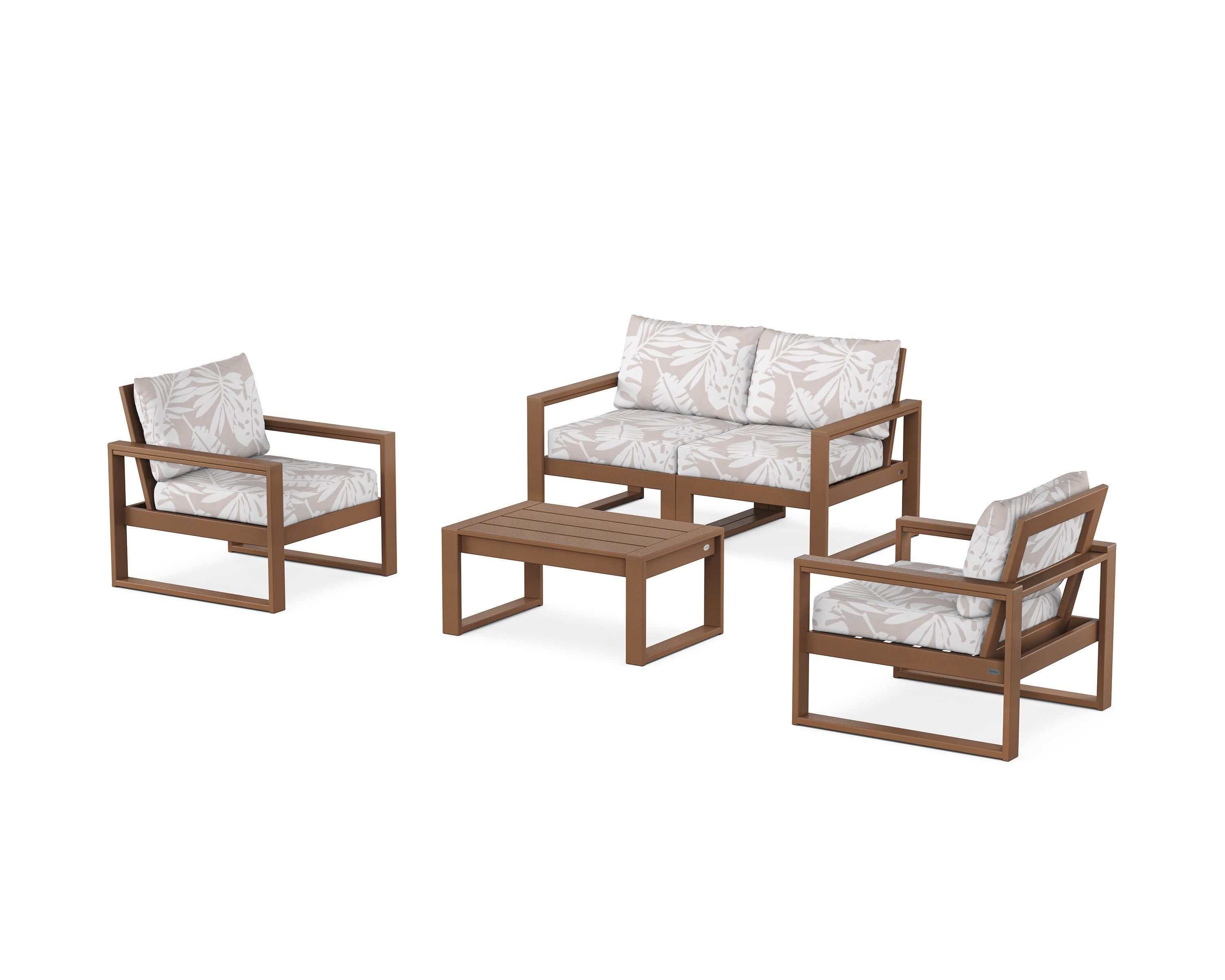EDGE Sectional 4-Piece Deep Seating Set with Loveseat in Teak / Leaf Dune Burlap
