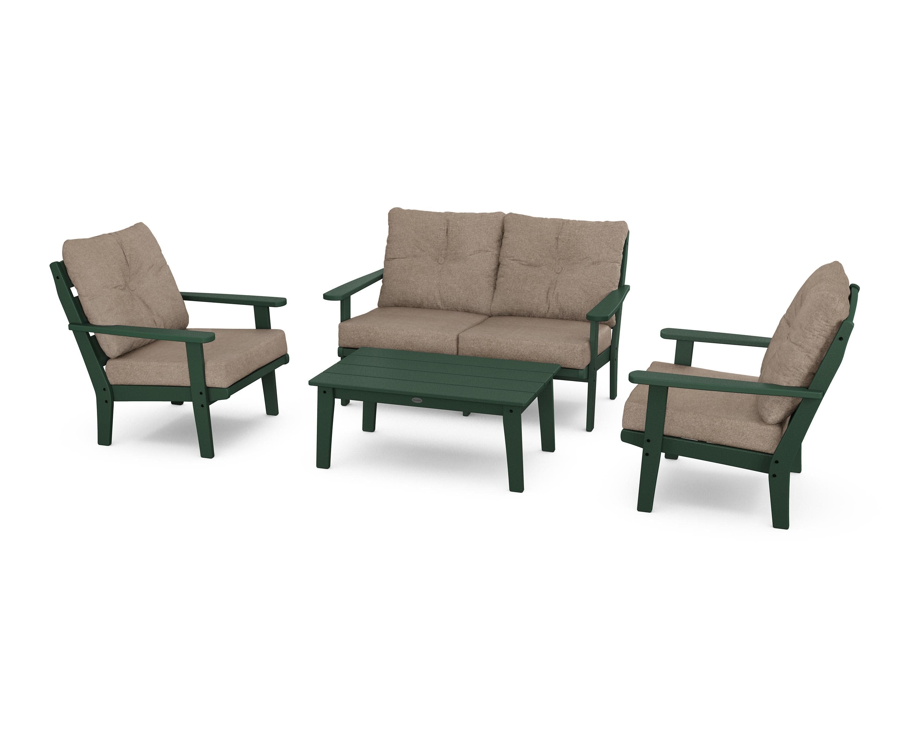 Lakeside 4-Piece Deep Seating Set in Green / Spiced Burlap