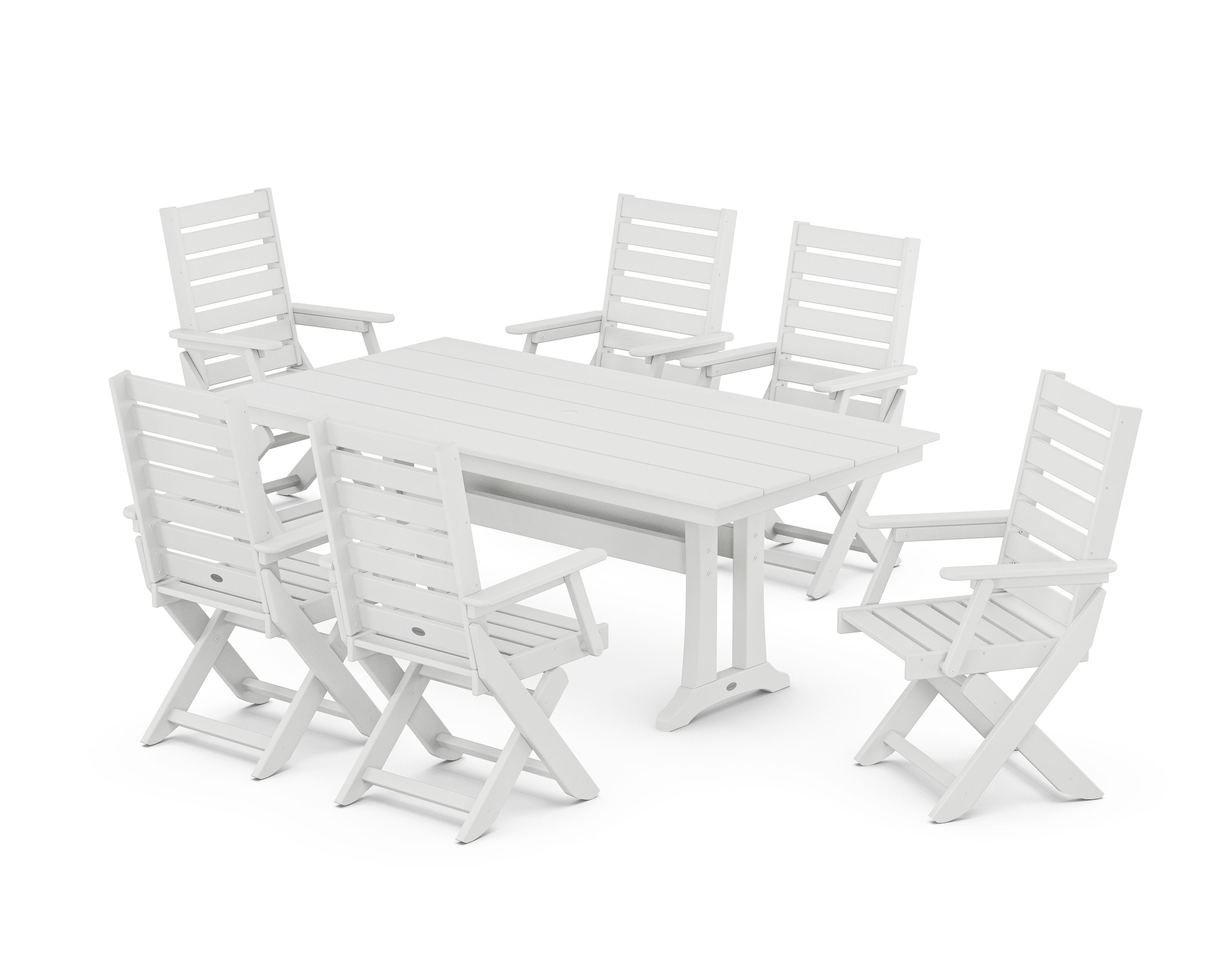 Captain Folding Chair 7-Piece Farmhouse Dining Set with Trestle Legs in White