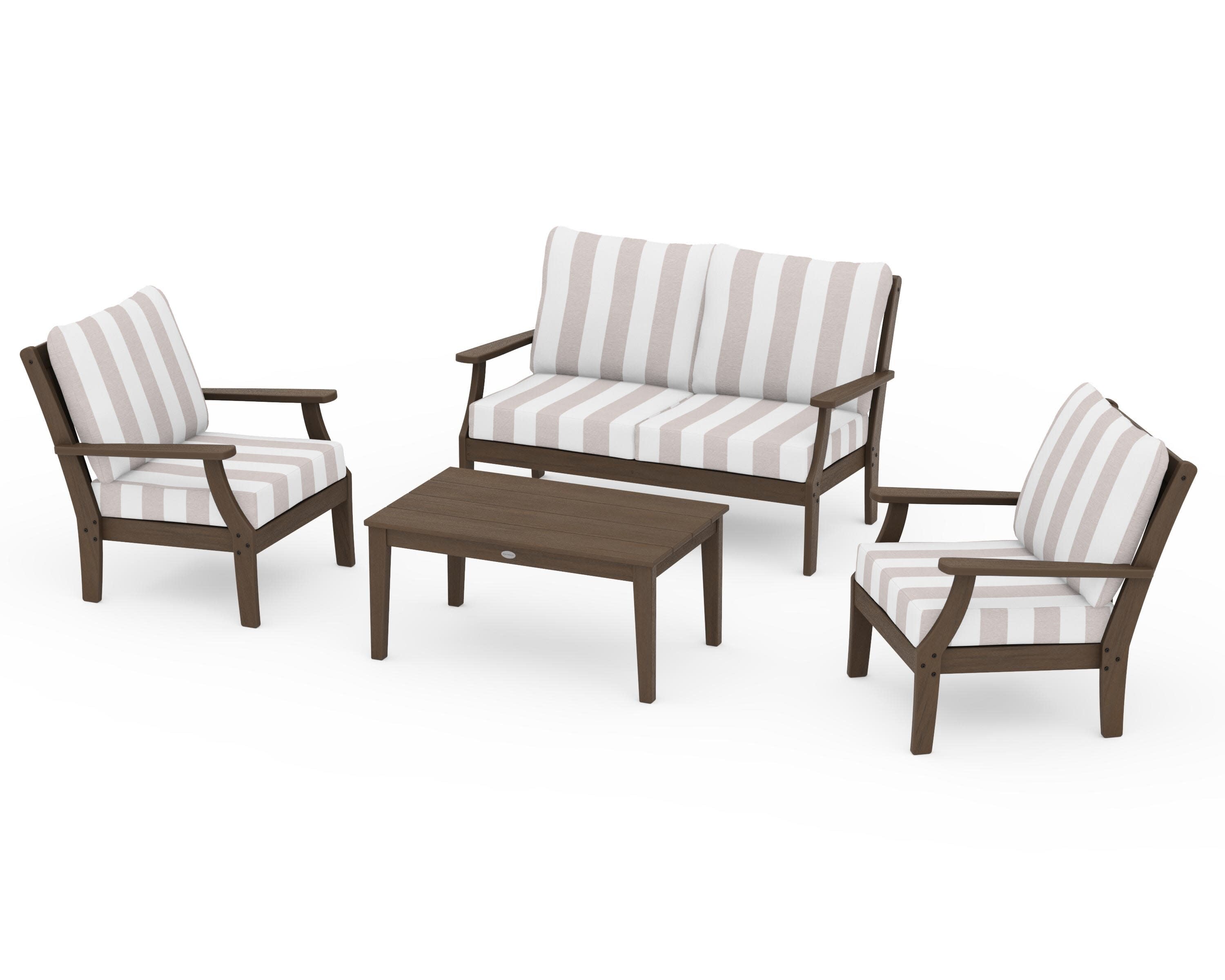 Braxton 4-Piece Deep Seating Chair Set in Kona / Cabana Stripe Dune Burlap