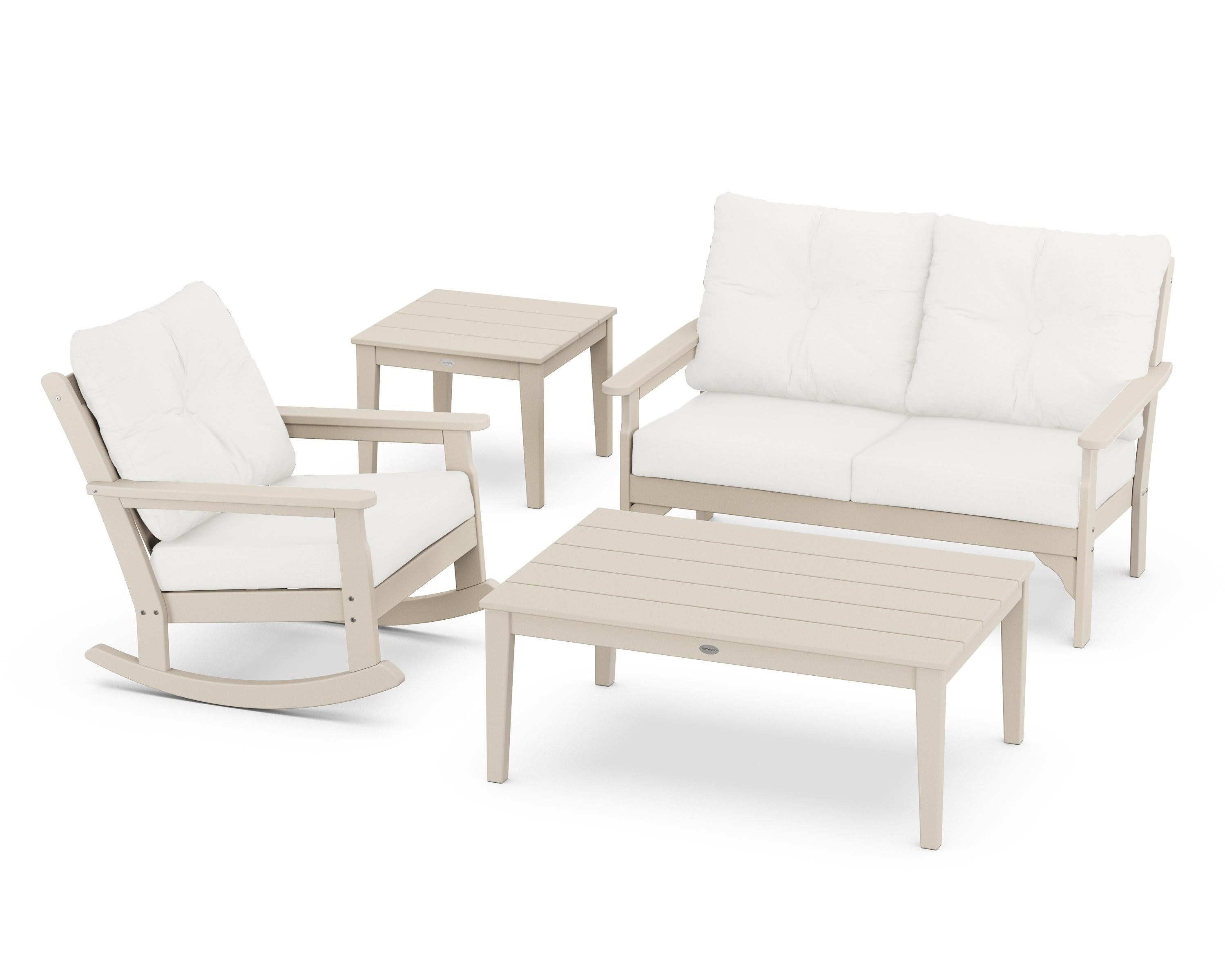 Vineyard 4-Piece Deep Seating Rocker Set in Sand / Natural Linen