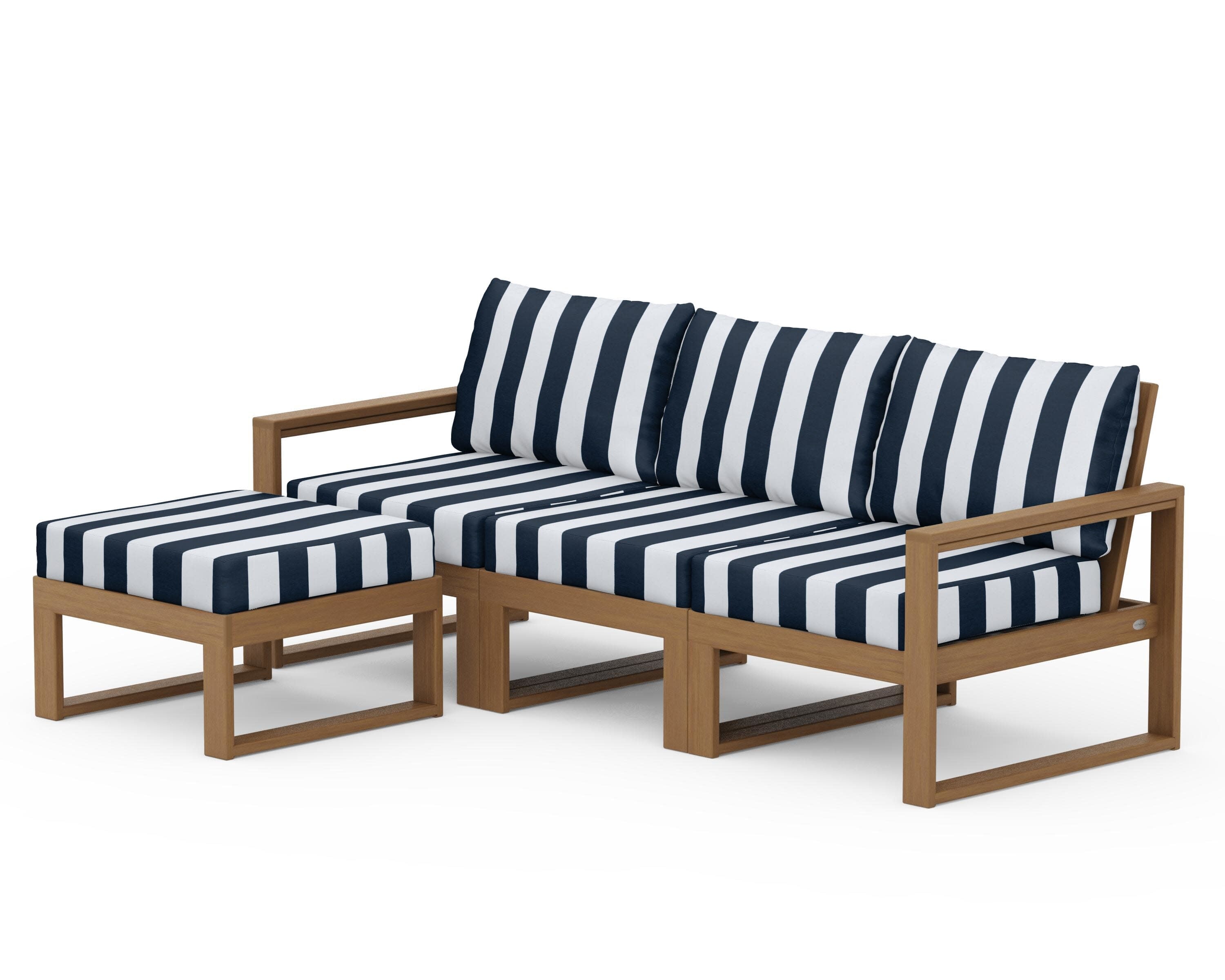EDGE 4-Piece Modular Deep Seating Set with Ottoman in Natural / Cabana Stripe Marine Indigo