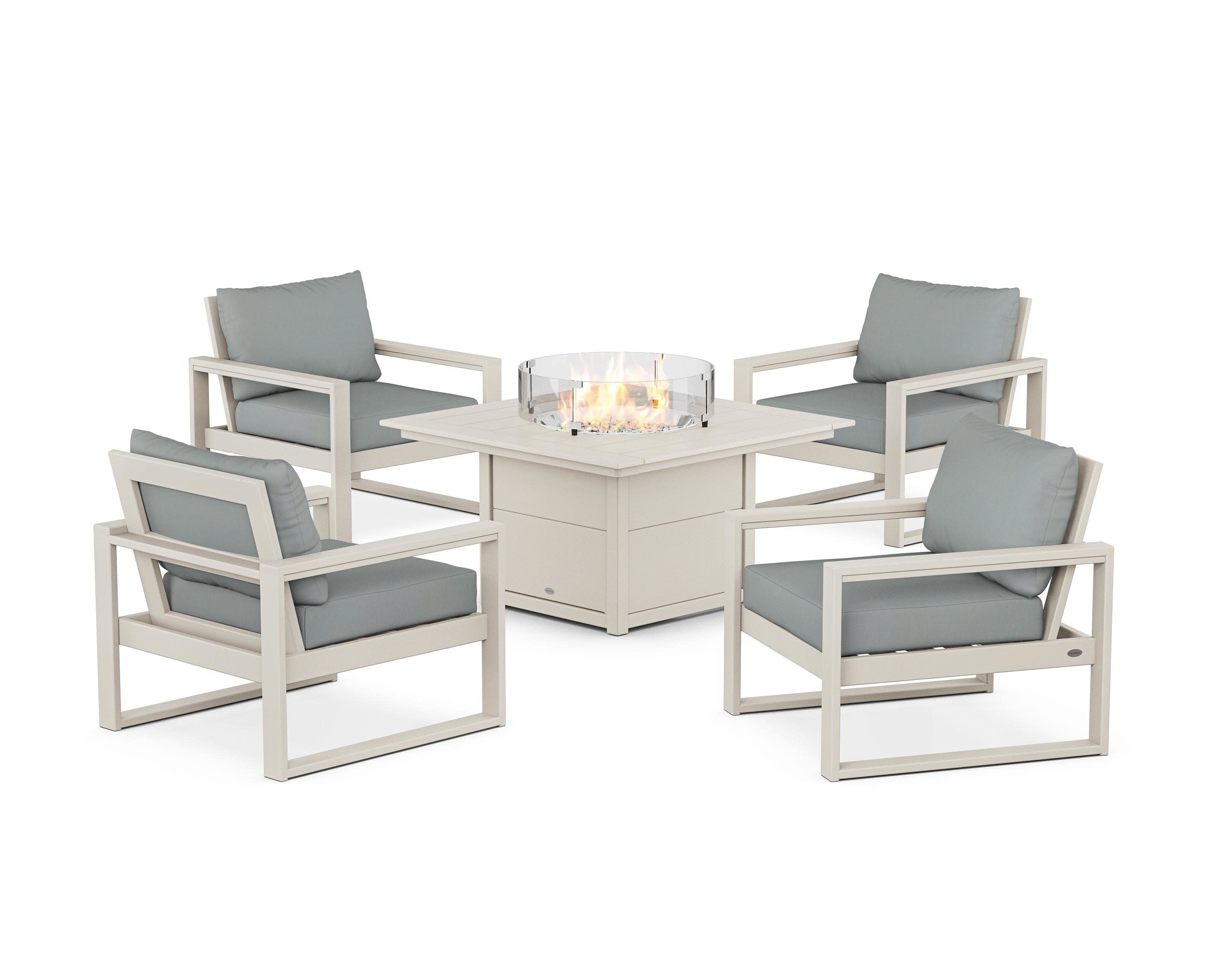 EDGE Sectional 5-Piece Deep Seating Set with Fire Pit Table in Sand / Spa