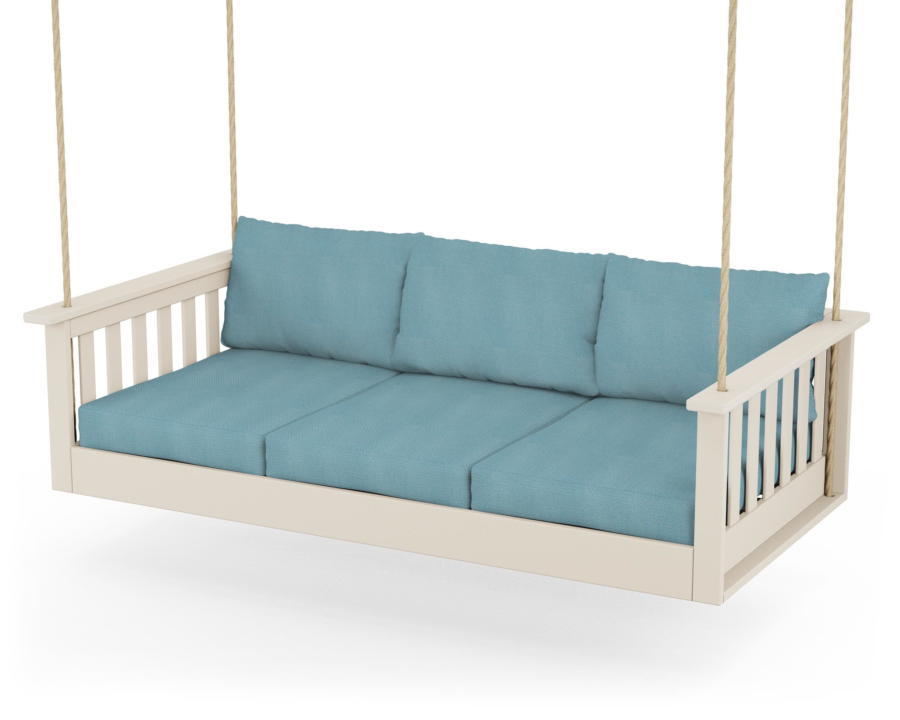 Vineyard Daybed Swing in Sand / Lattice Sky Blue