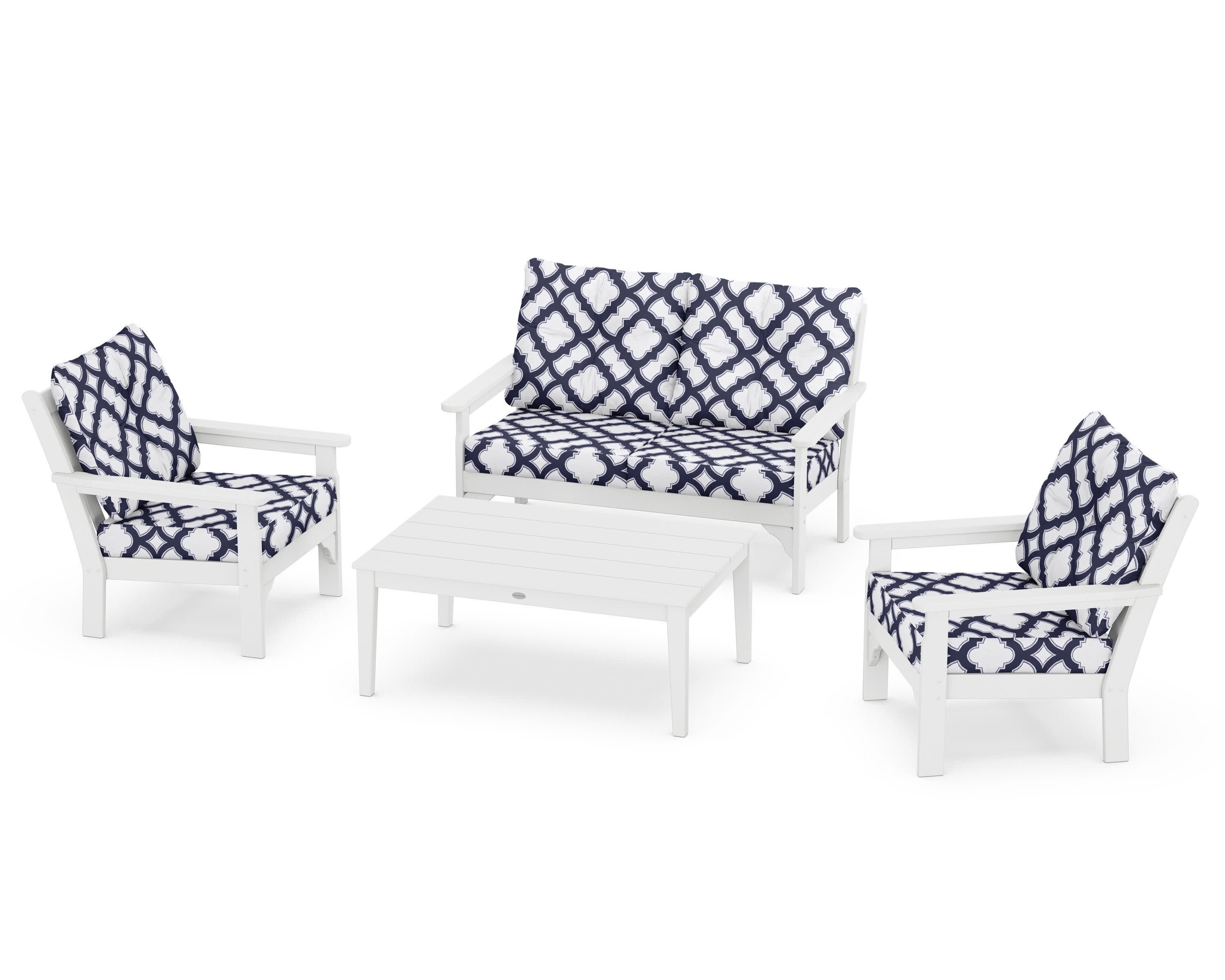 Vineyard 4-Piece Deep Seating Set in White / Trellis Navy