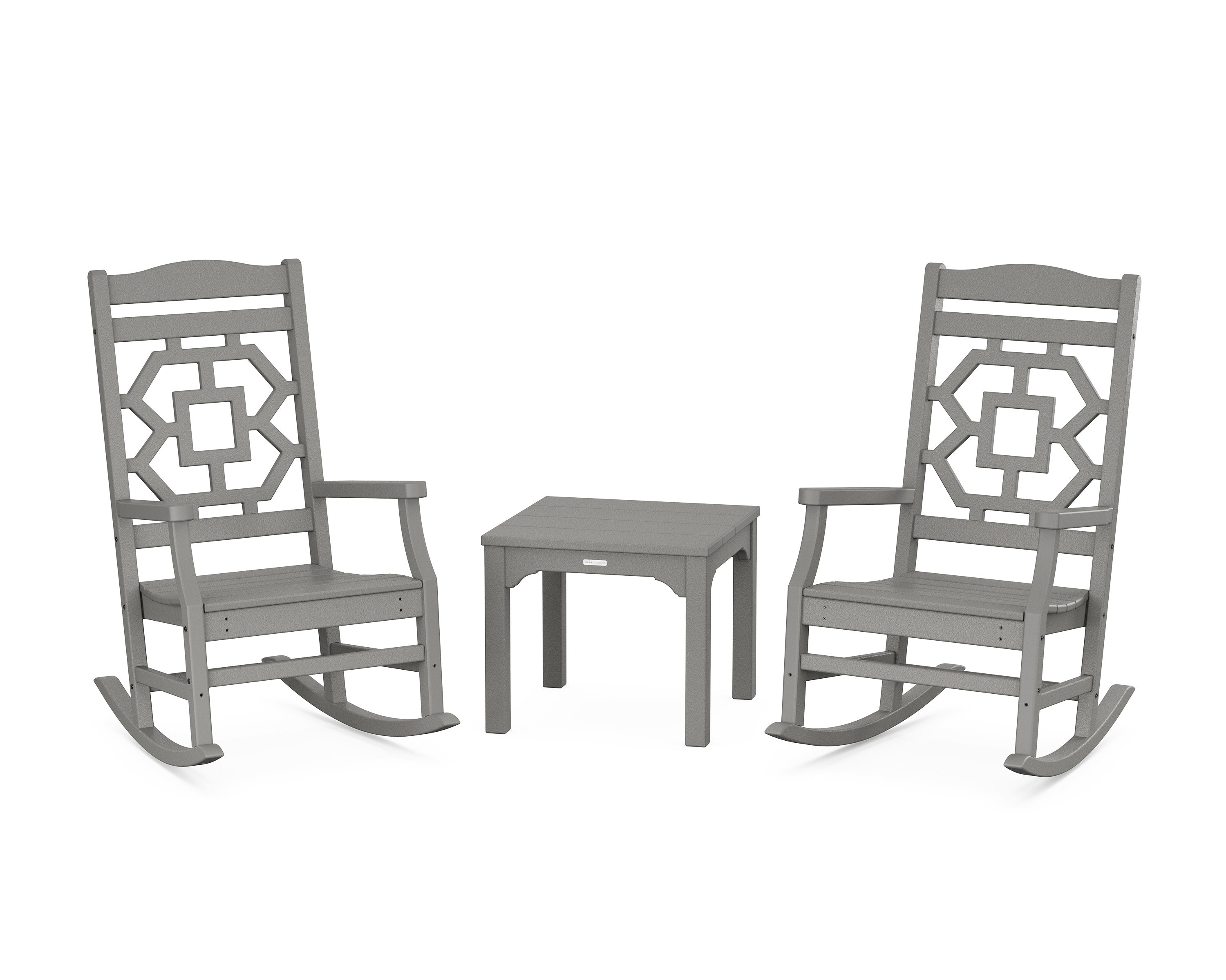 Chinoiserie 3-Piece Rocking Chair Set in Slate Grey