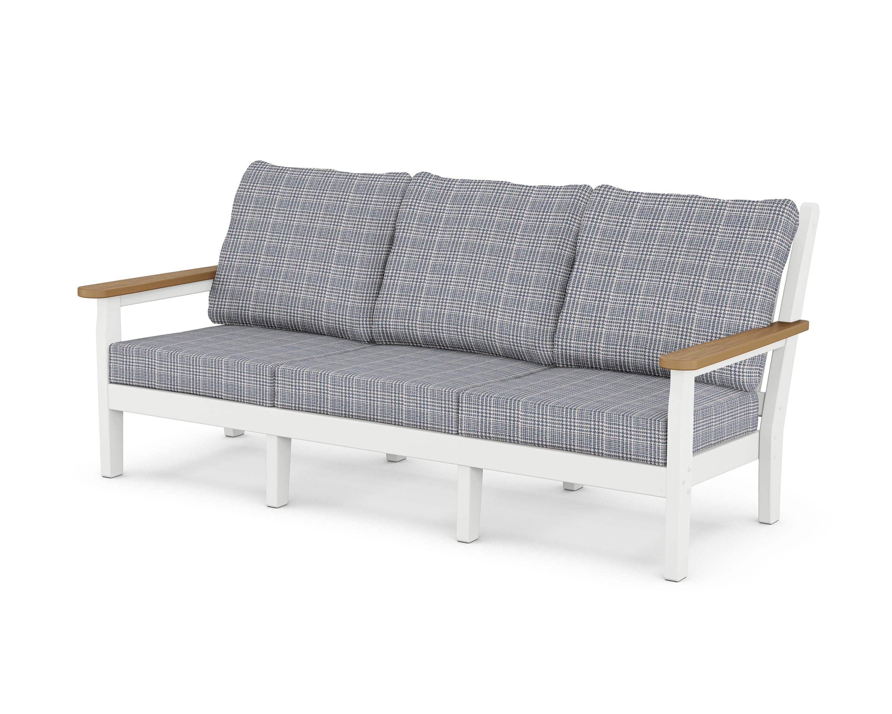 Chippendale Deep Seating Sofa in White / Natural / Houndstooth Sky Blue