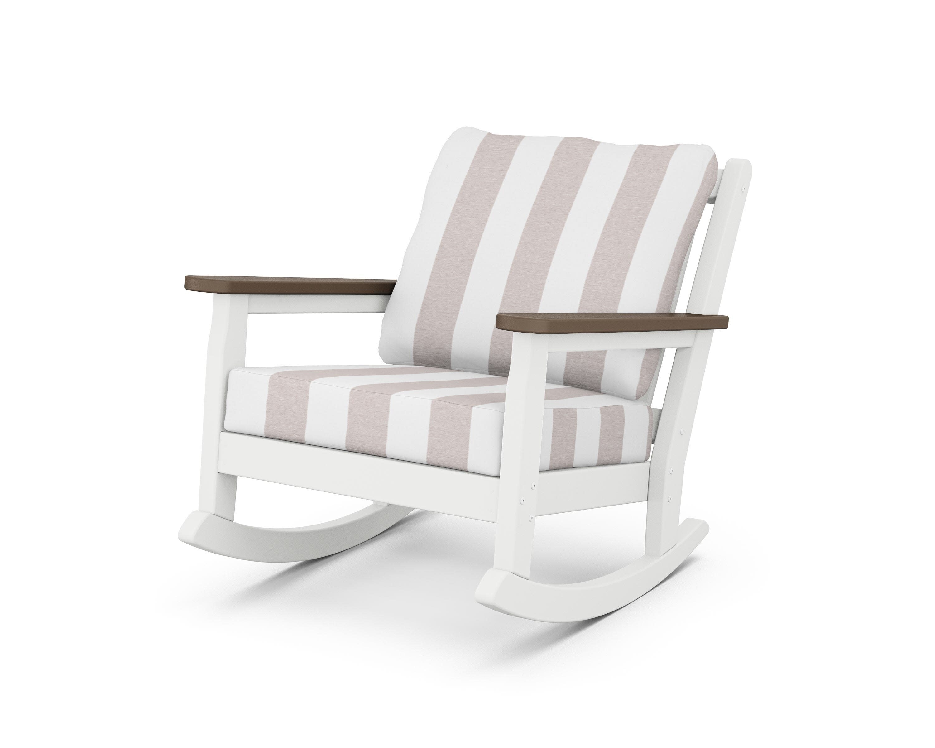 Chippendale Deep Seating Rocking Chair in White / Kona / Cabana Stripe Dune Burlap