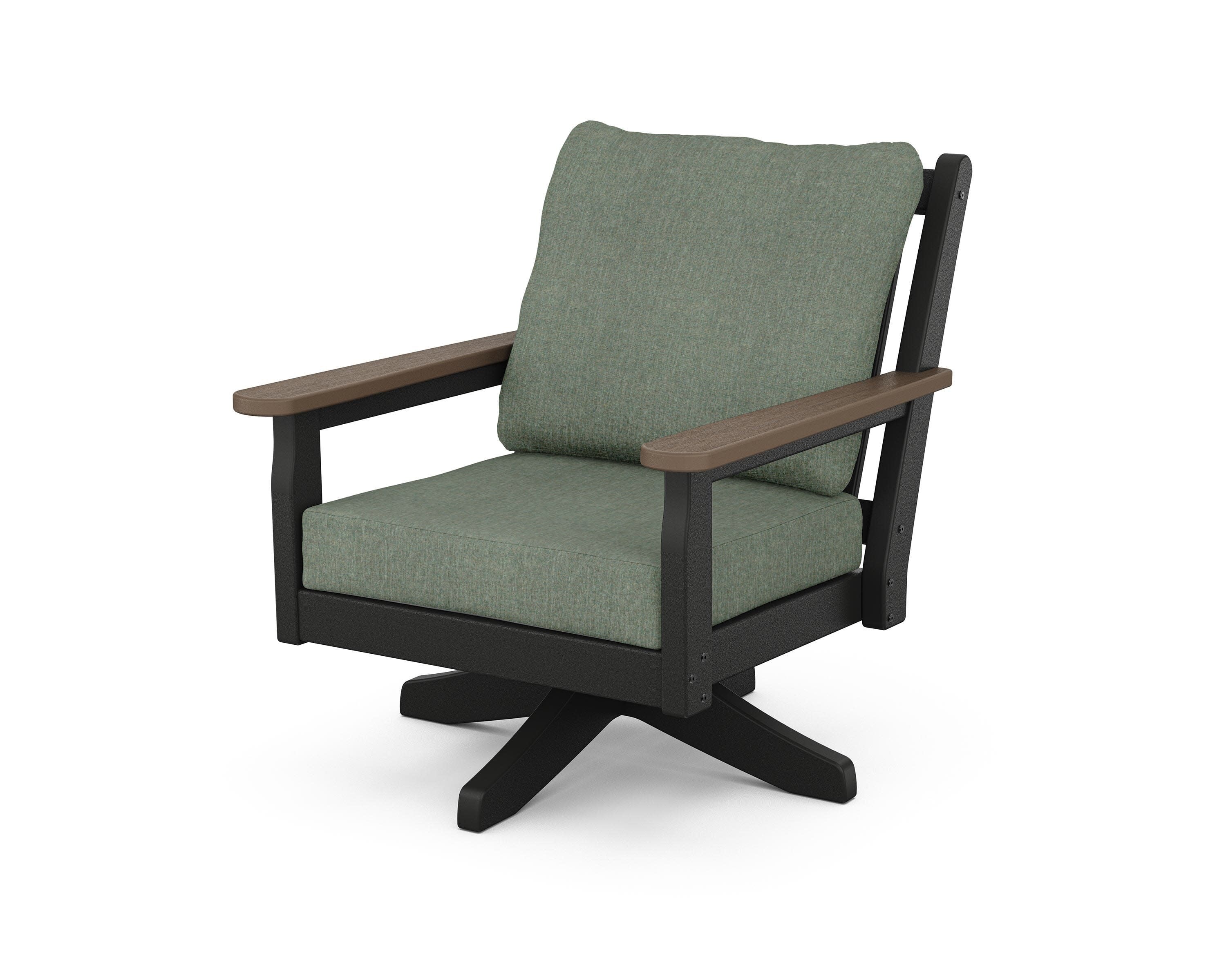 Chippendale Deep Seating Swivel Chair in Black / Kona / Cast Sage