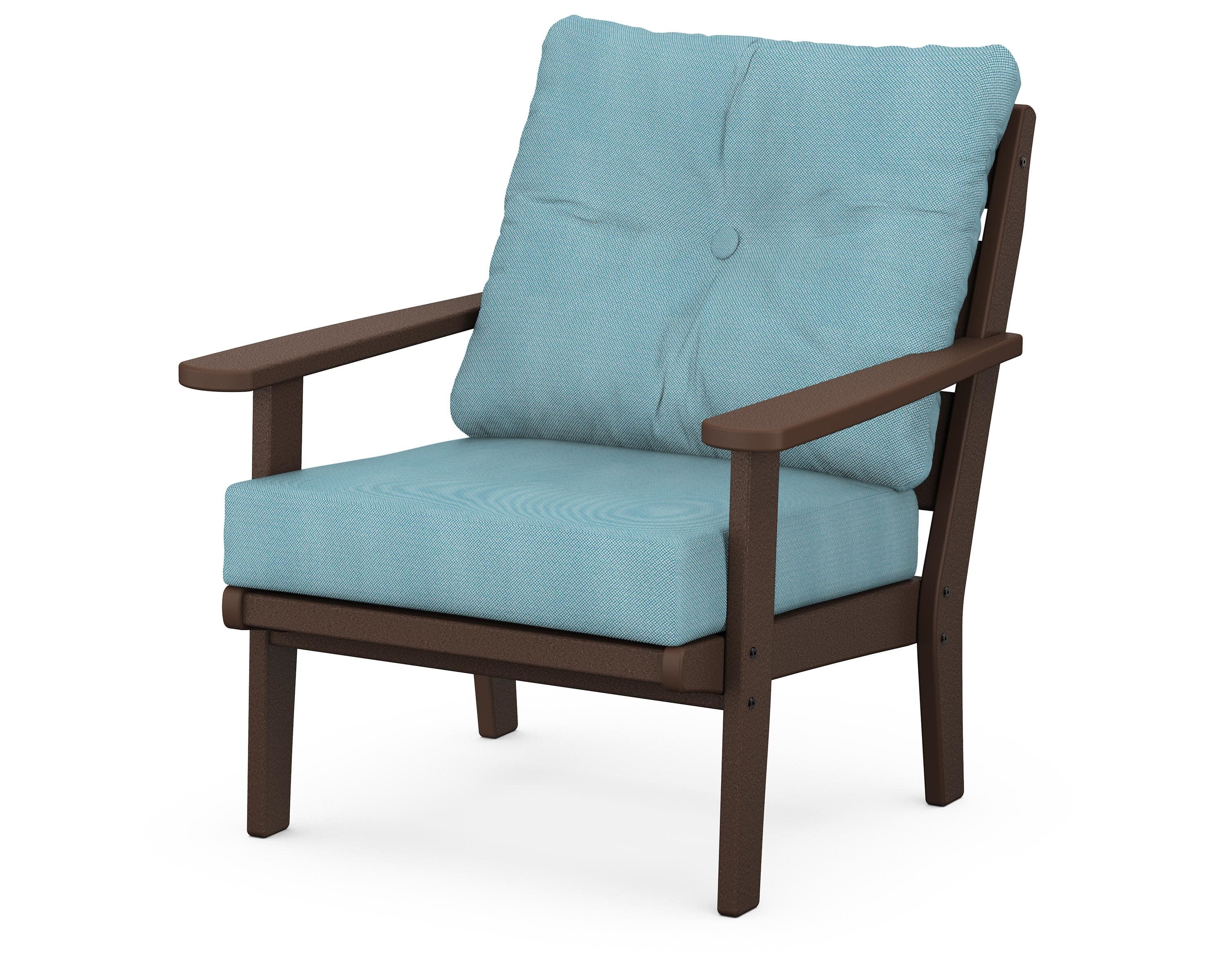 Lakeside Deep Seating Chair in Mahogany / Lattice Sky Blue