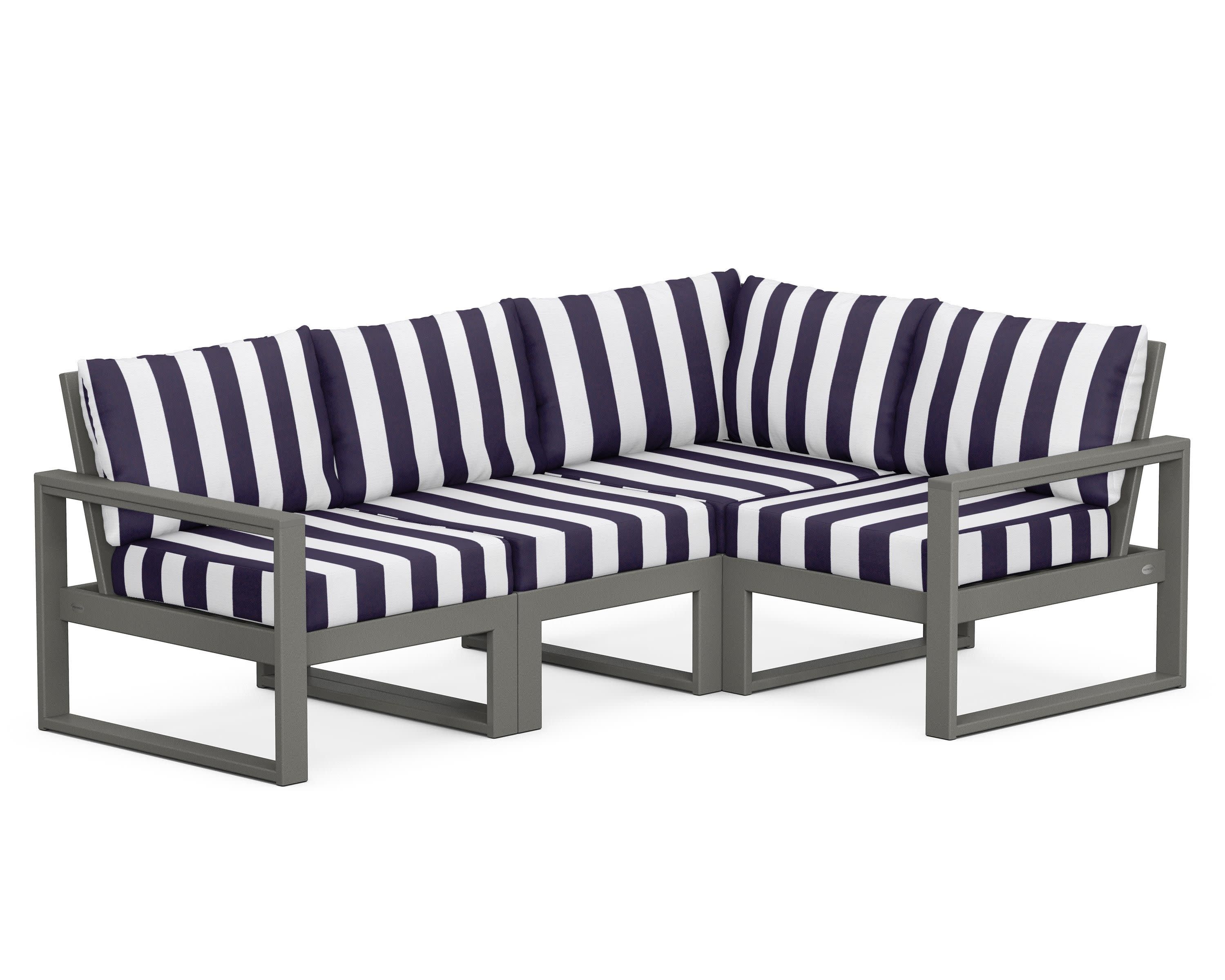 EDGE 4-Piece Modular Deep Seating Set in Slate Grey / Cabana Stripe Navy