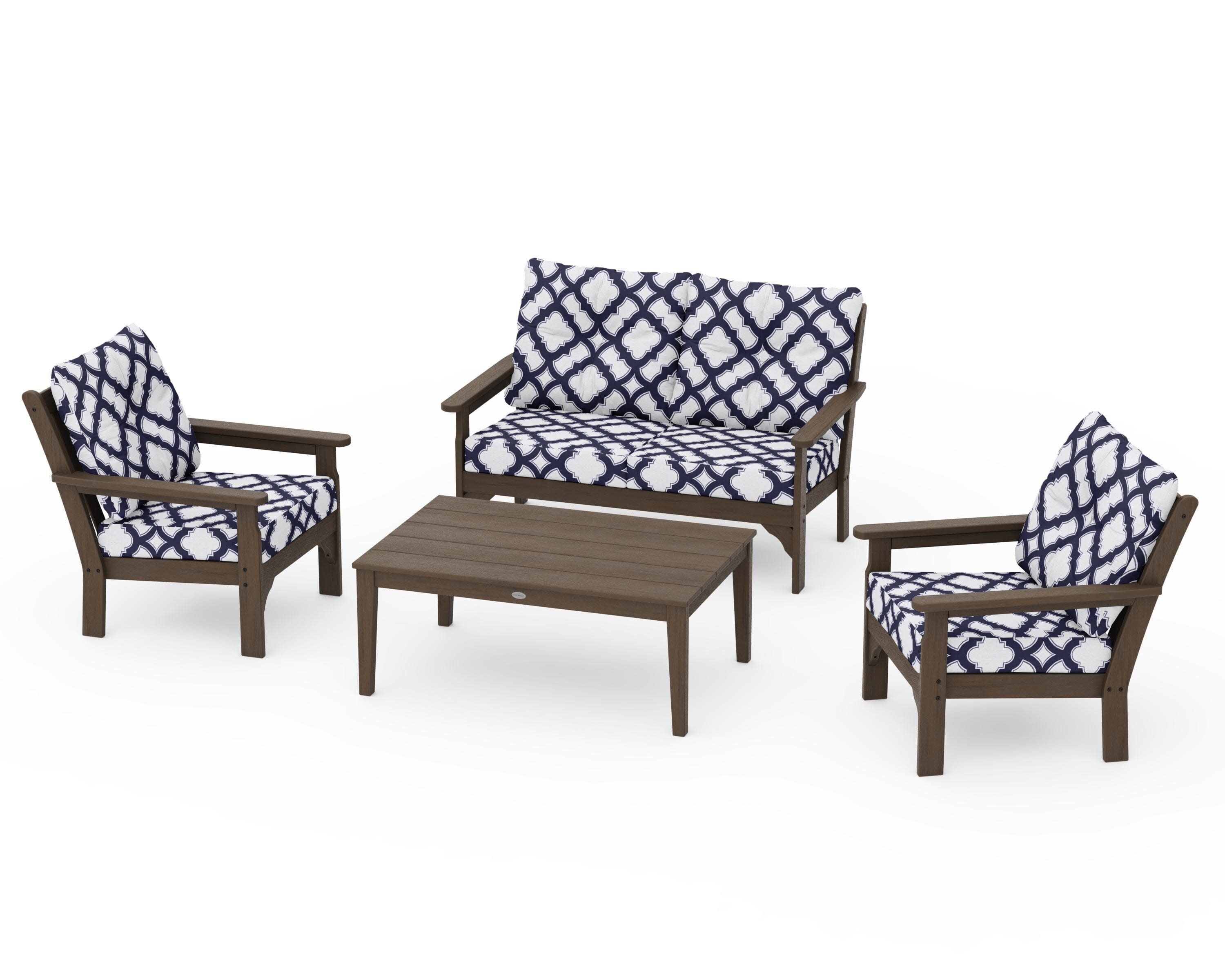 Vineyard 4-Piece Deep Seating Set in Kona / Trellis Navy