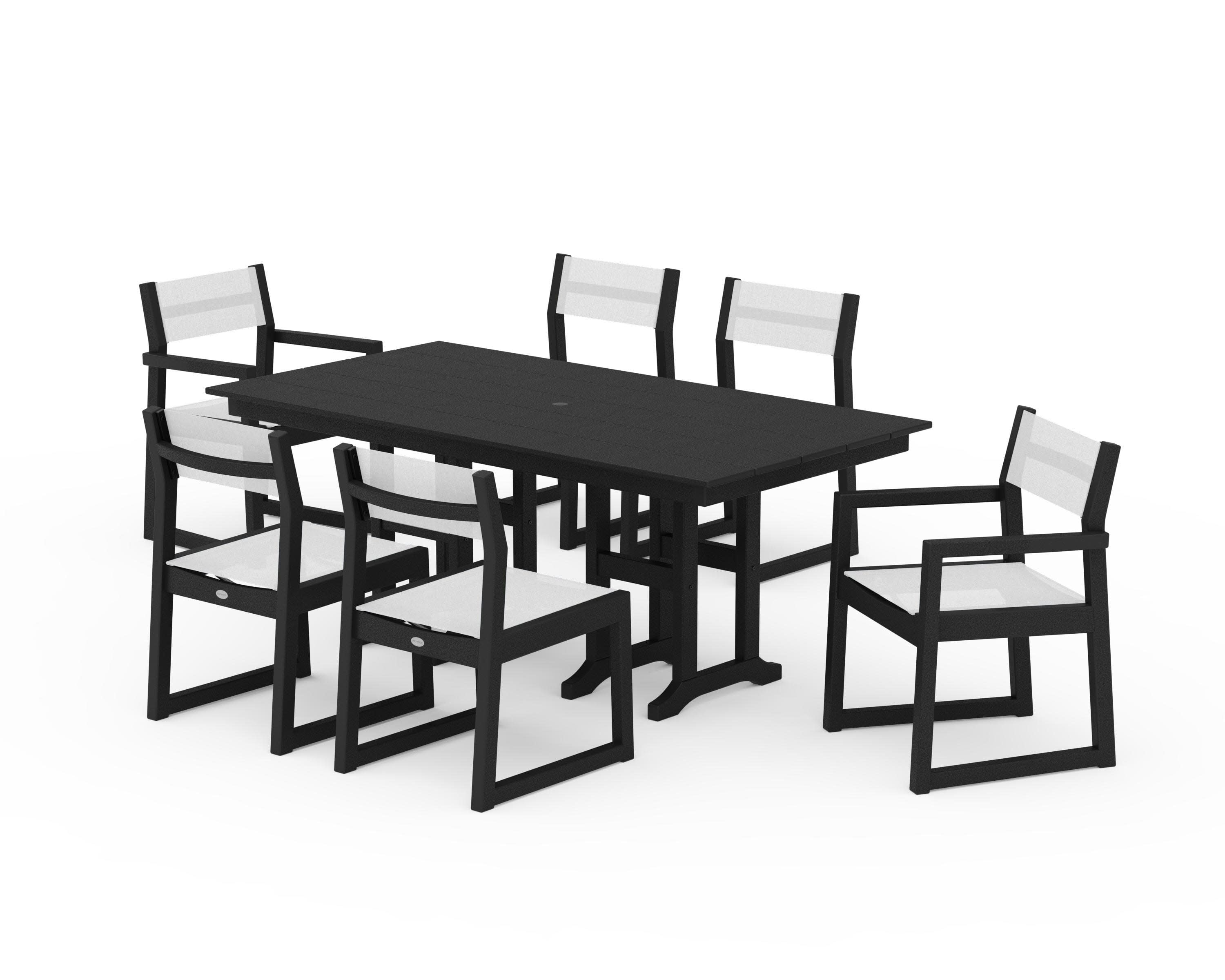 EDGE Sling 7-Piece Farmhouse Dining Set in Black / White Sling