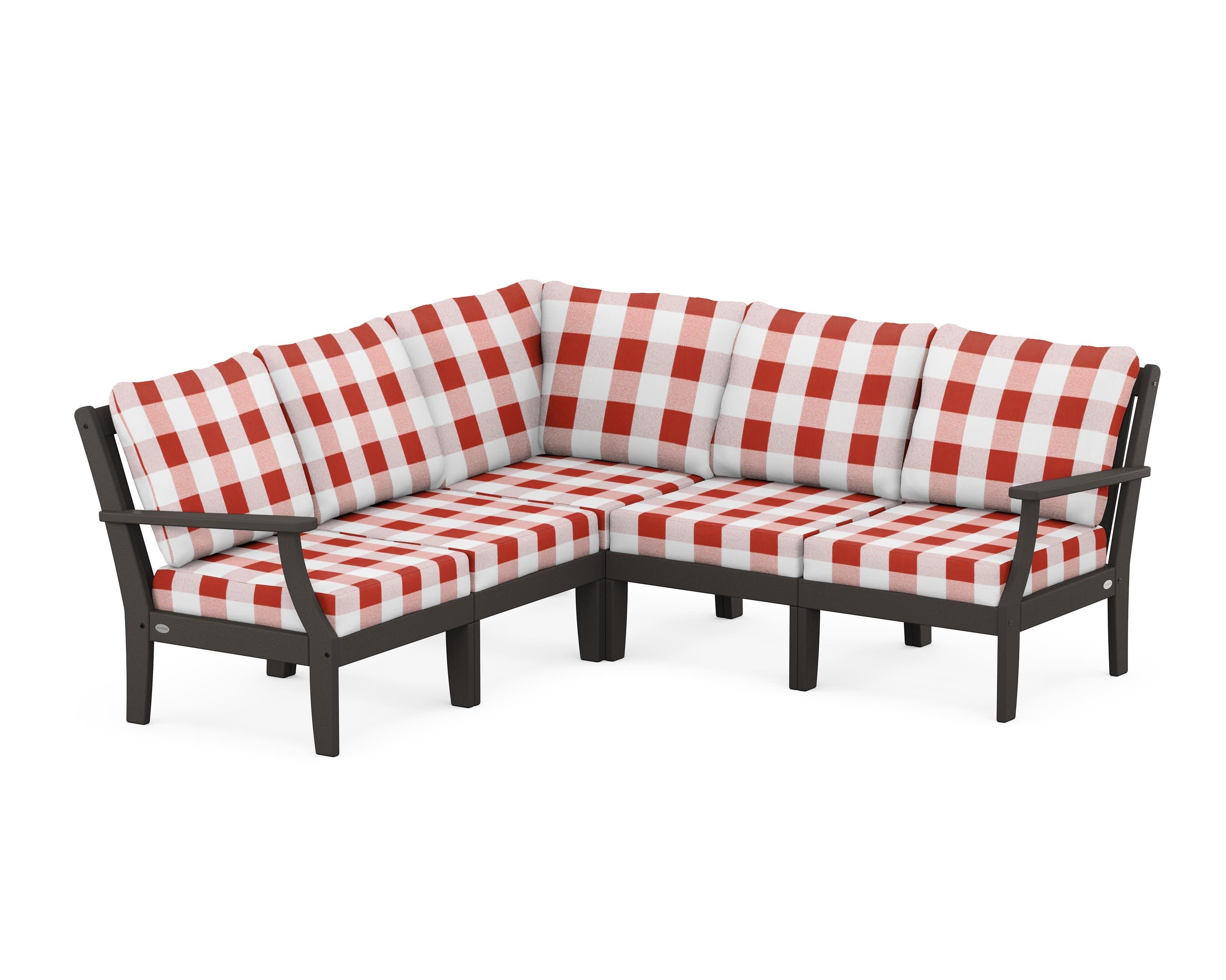 Braxton Modular 5-Piece Deep Seating Set in Vintage Coffee / Buffalo Plaid Crimson
