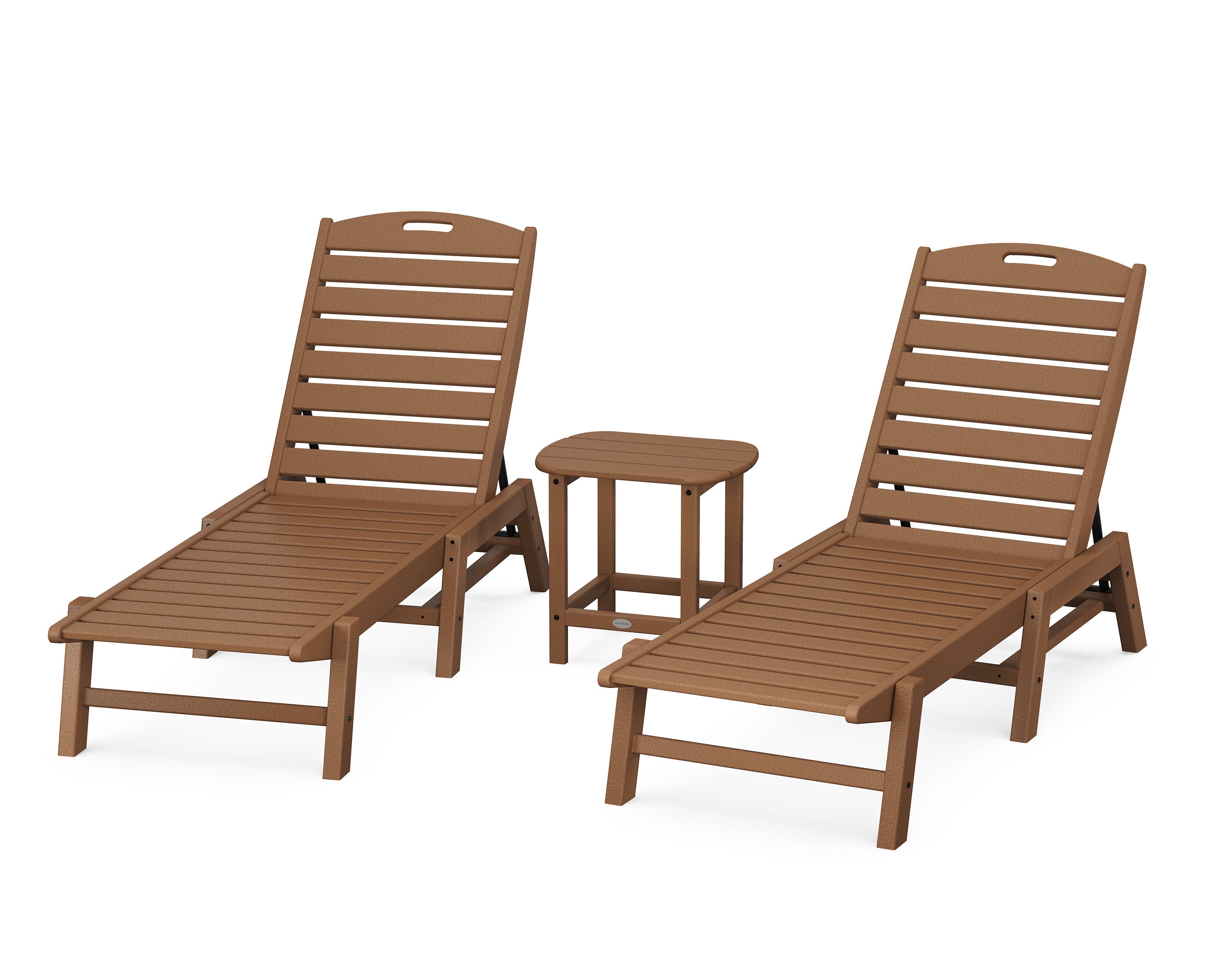 Nautical 3-Piece Chaise Lounge Set with South Beach 18" Side Table in Teak