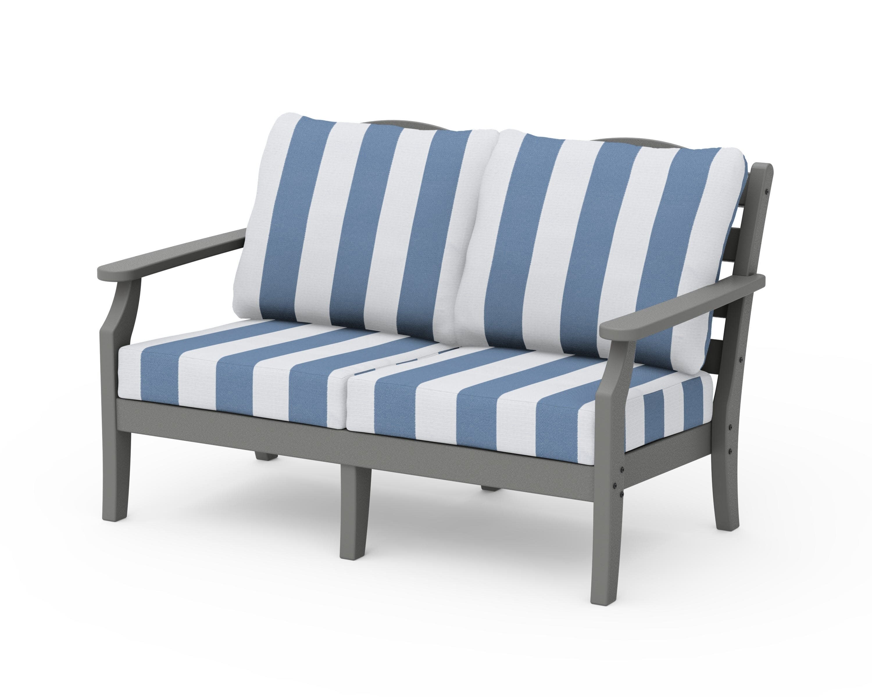 Savannah Deep Seating Loveseat in Slate Grey / Cabana Stripe Sky Blue