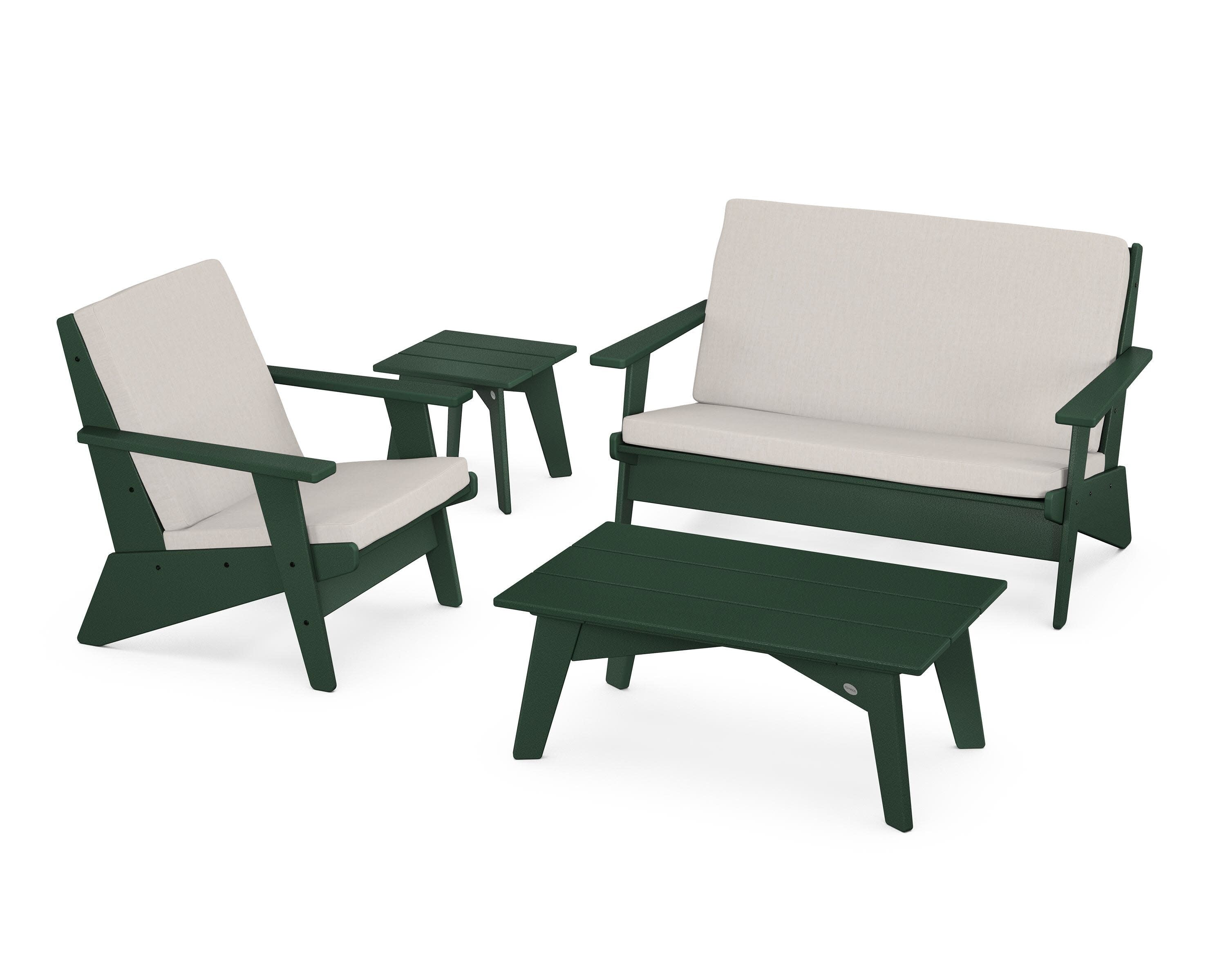 Riviera Modern Lounge 4-Piece Set in Green / Cast Ash