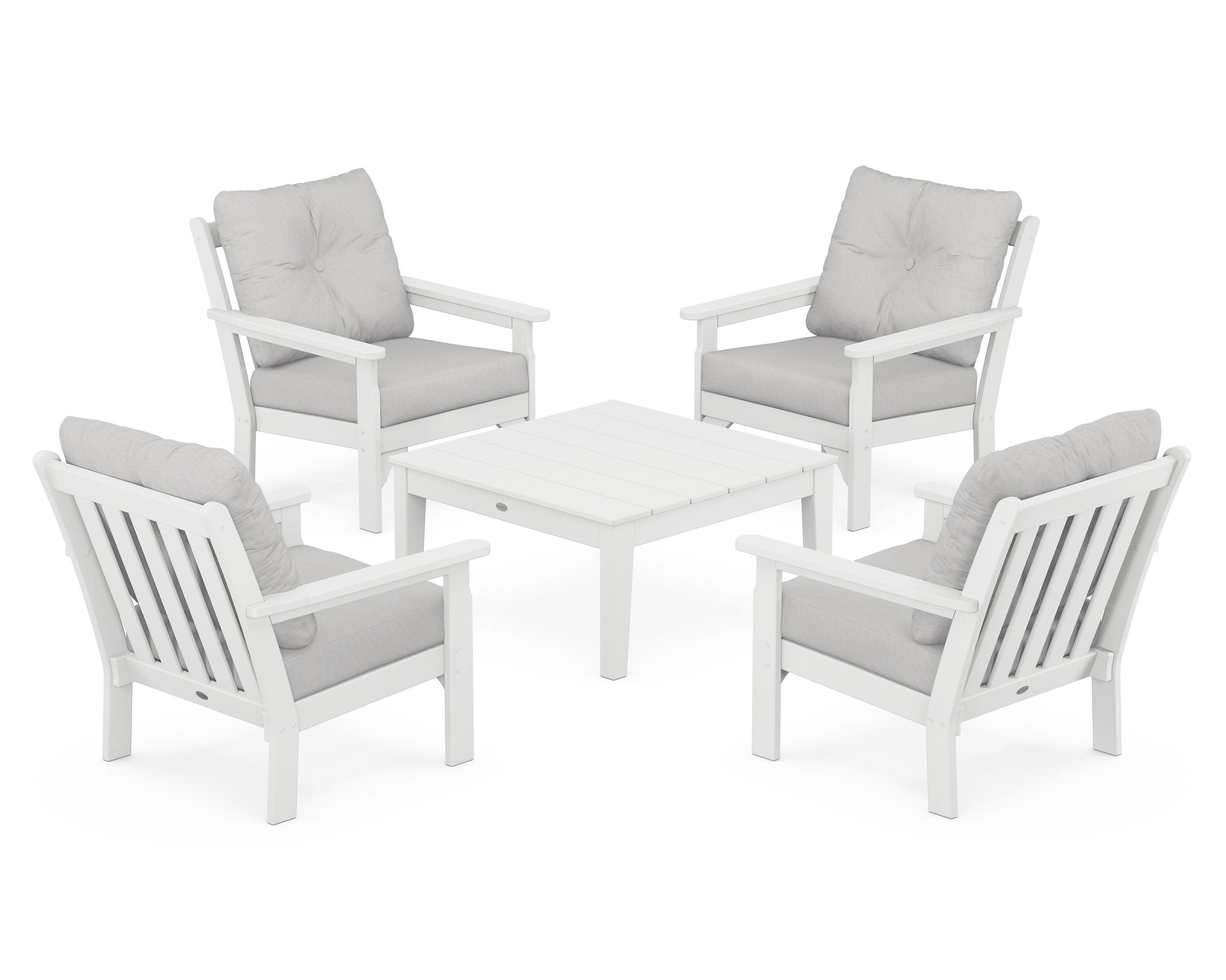 Vineyard 5-Piece Deep Seating Conversation Set in White / Diamond in the Rough